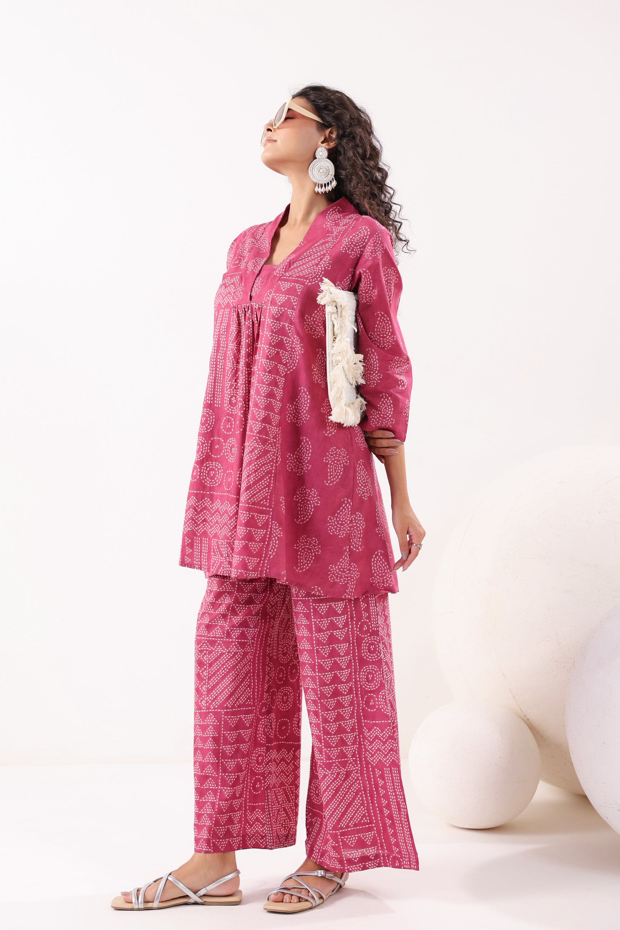Rani Pink Bandhani Printed Cotton Co-ord Set