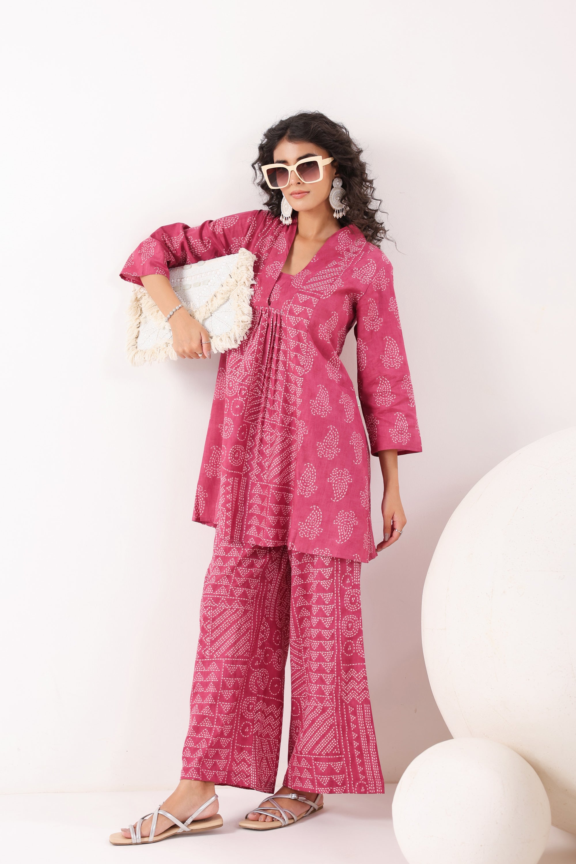 Rani Pink Bandhani Printed Cotton Co-ord Set