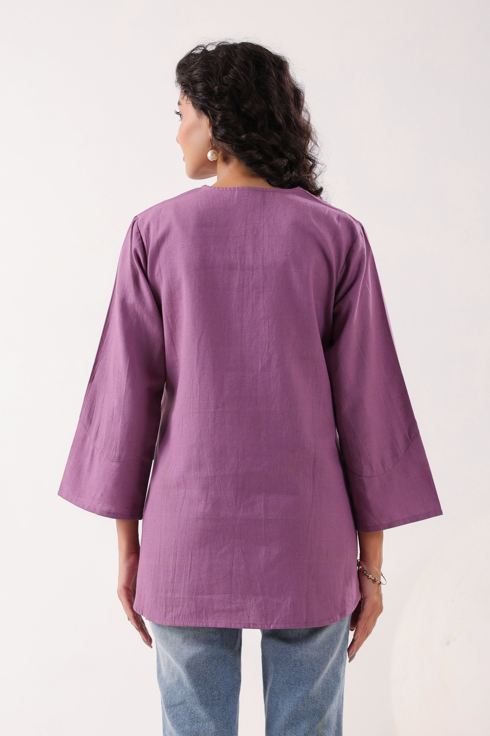 Blossom Breeze Cotton Flex Purple Embroidered Top