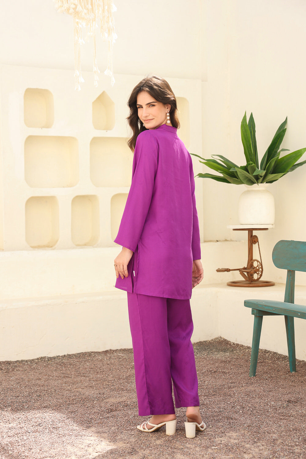 Pure Ease In Purple Russian Silk Co-ord Set