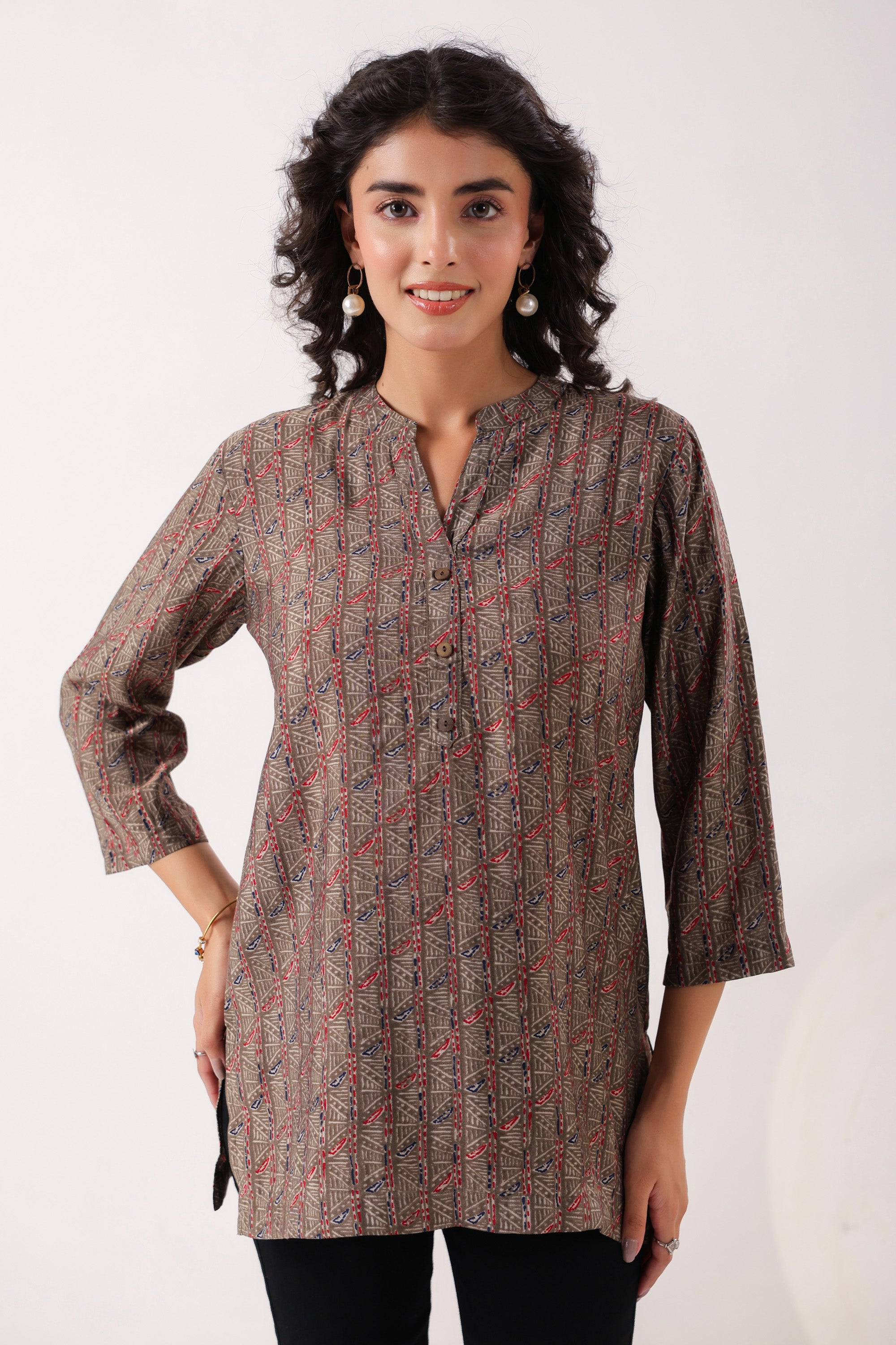 Minimalist Ethnic Muslin Brown Top