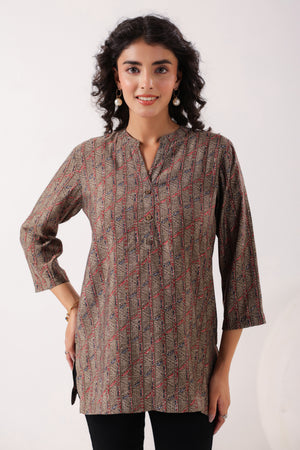 Minimalist Ethnic Muslin Brown Top