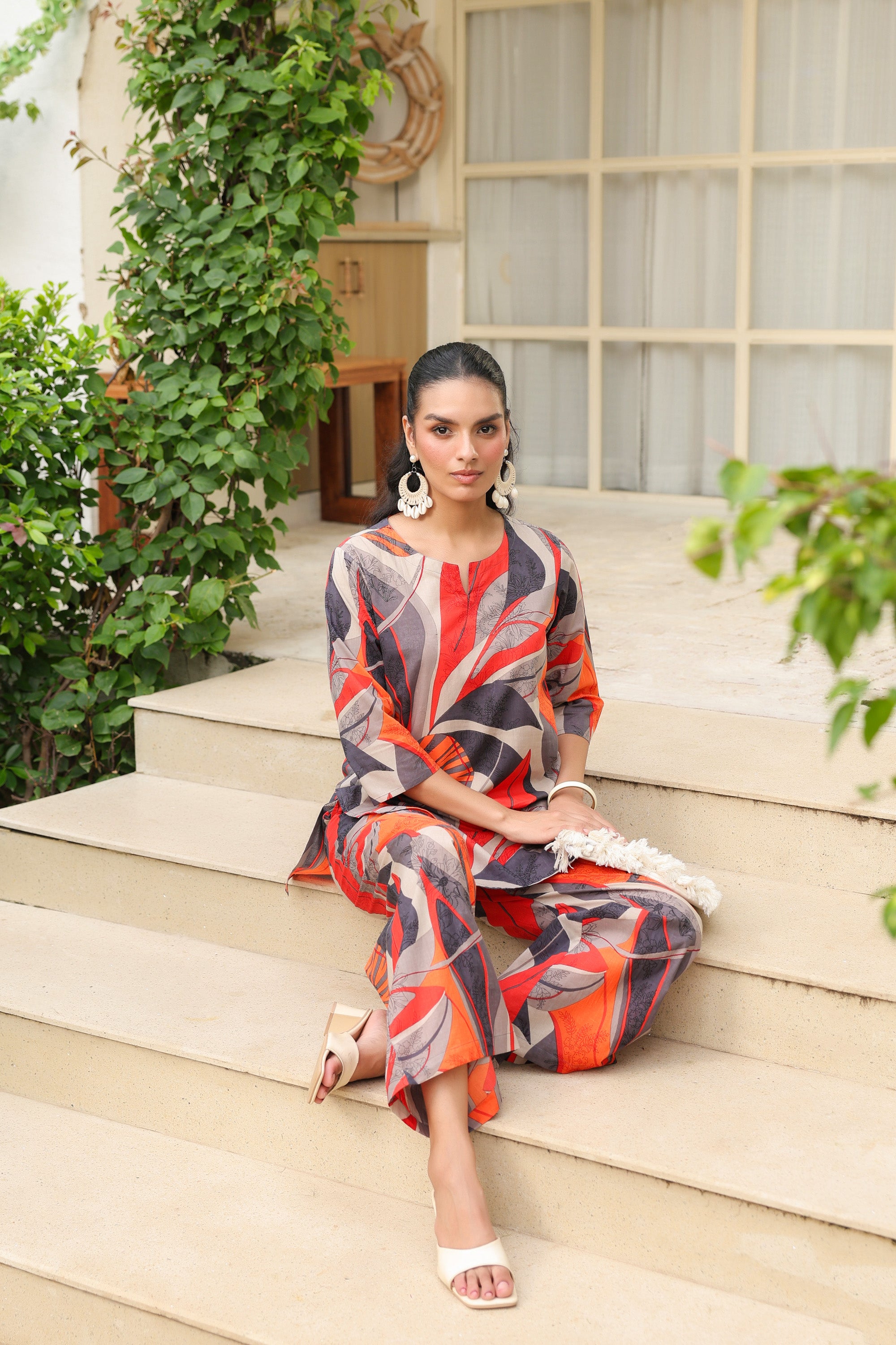 Sunset Hues Abstract Printed Multicolour Cotton Co-ord Set