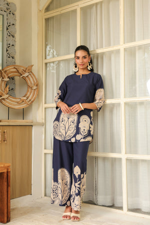 Midnight Bloom Ensemble Blue Cotton Co-ord Set
