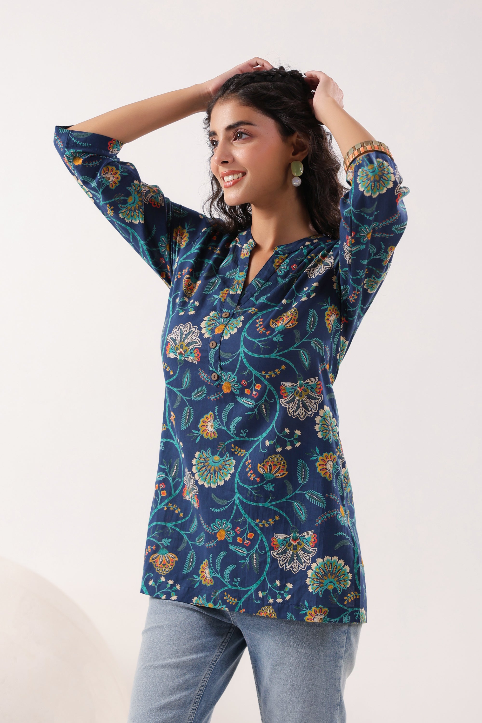 Vibrant Ethnic Blue Cotton Top