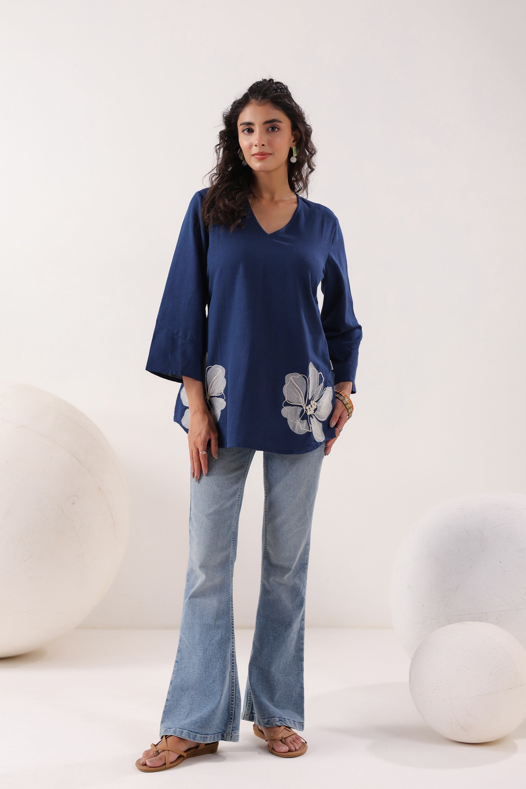 Swirl Essence Collared Blue Cotton Flex Top