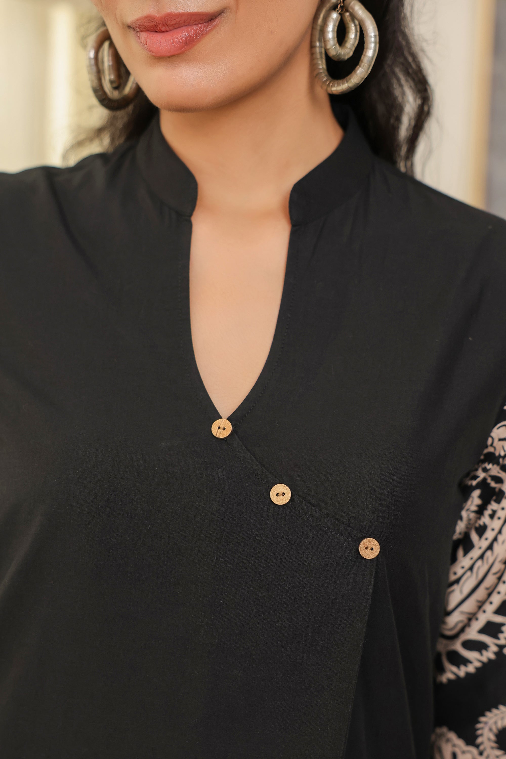 Black Ethnic Print Cotton Co-ord Set