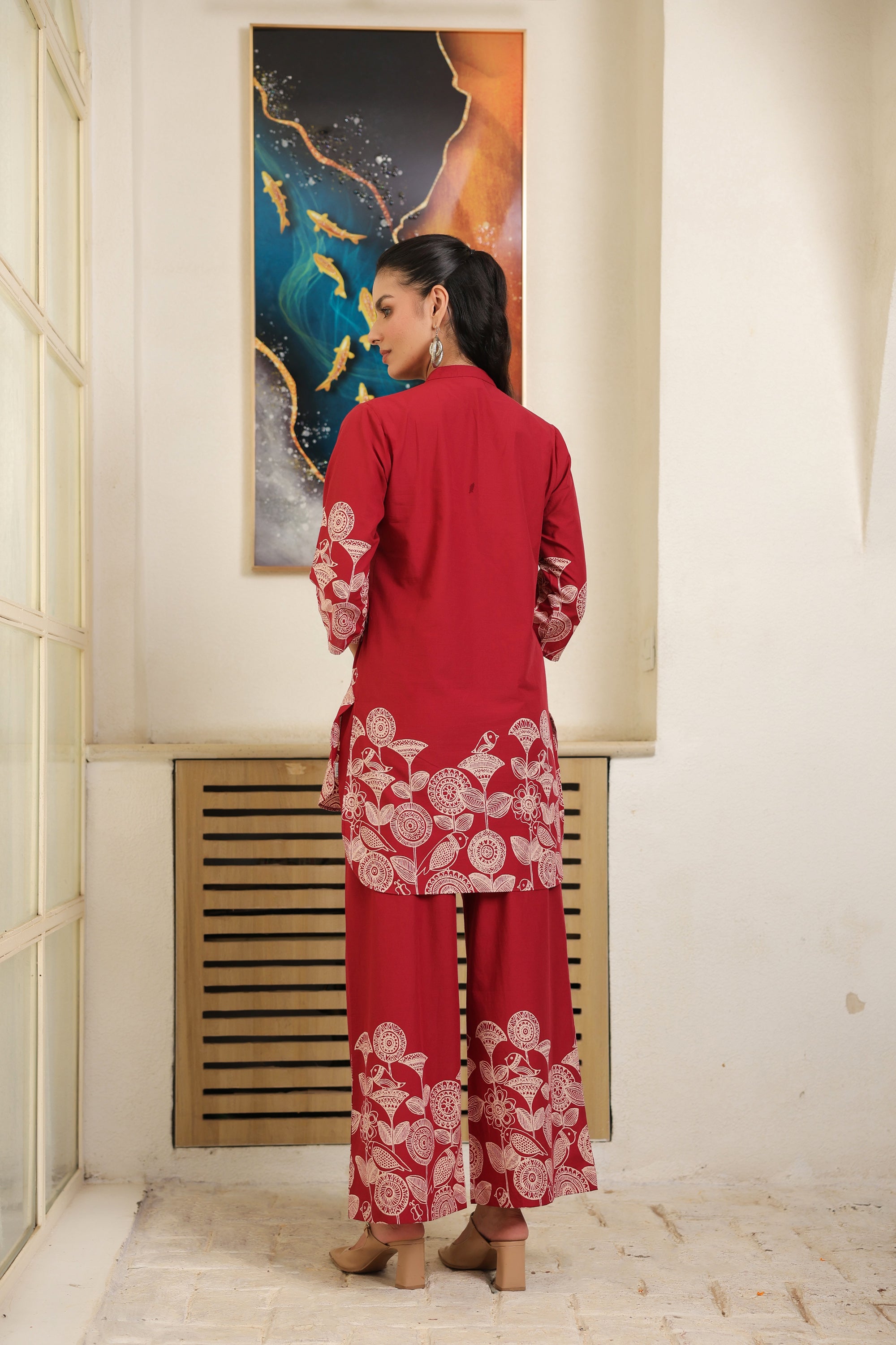 Red Floral Border Printed Cotton Co-ord Set