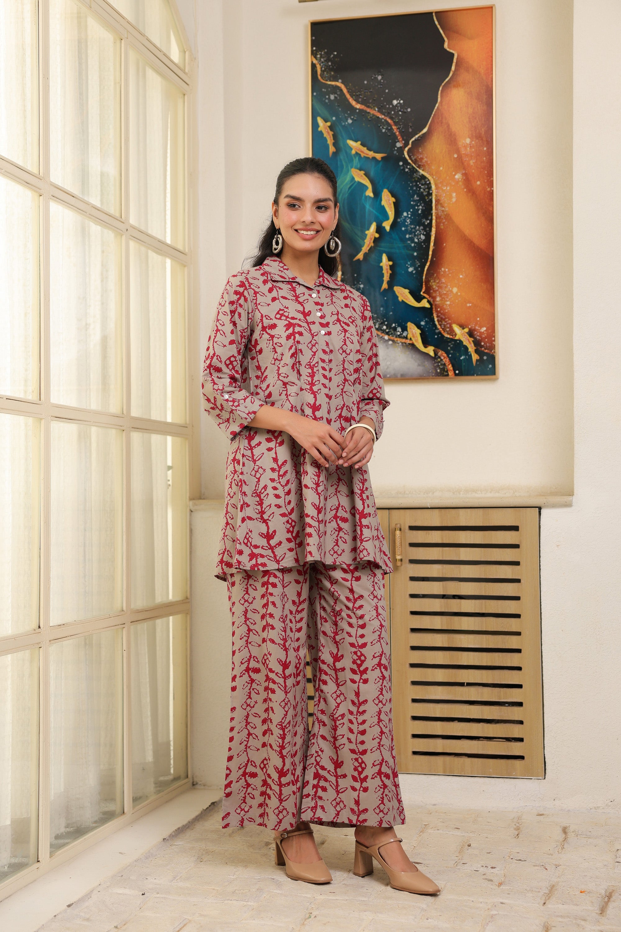 Flowing Leaves Printed Cotton Co-ord Set