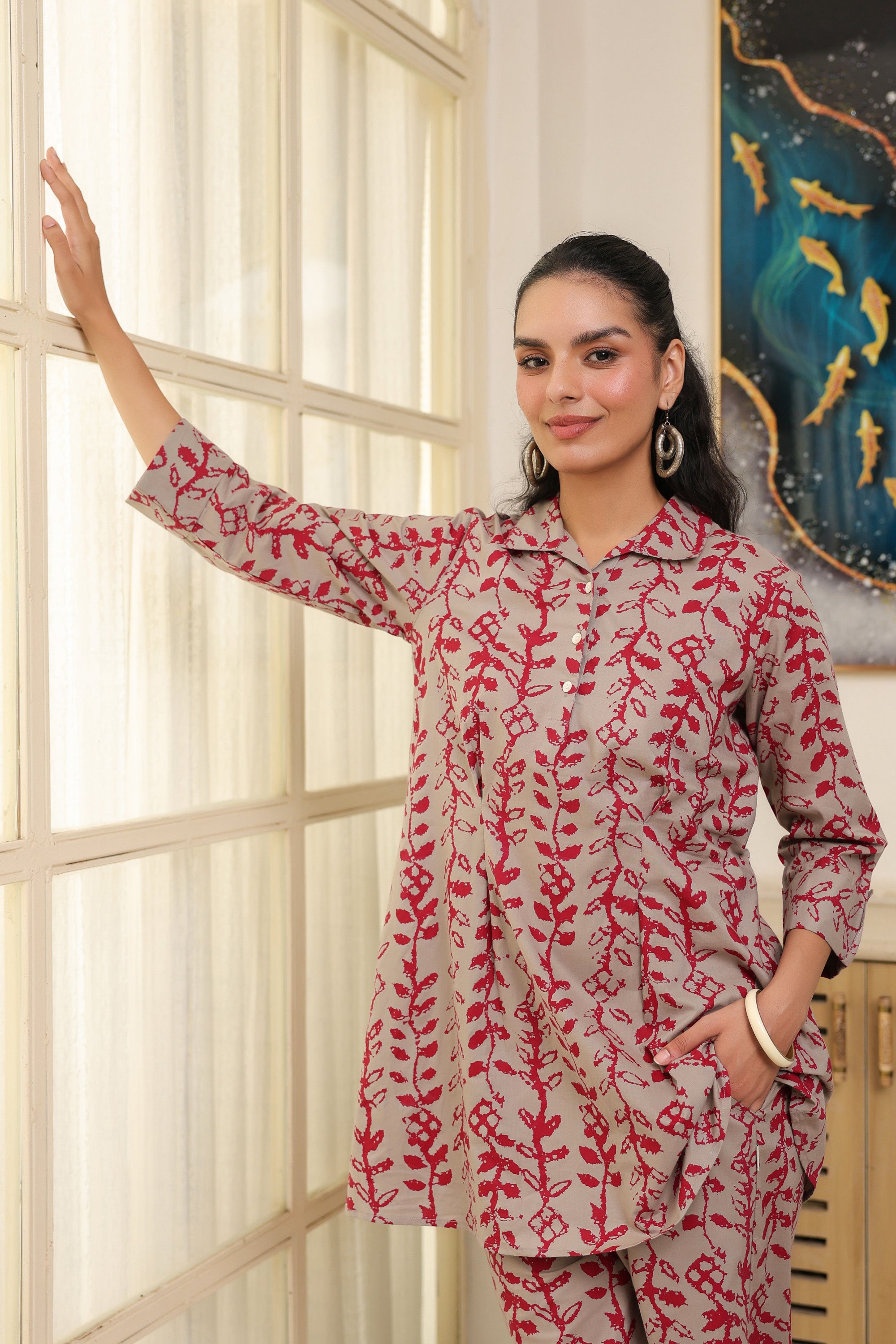 Flowing Leaves Printed Cotton Co-ord Set