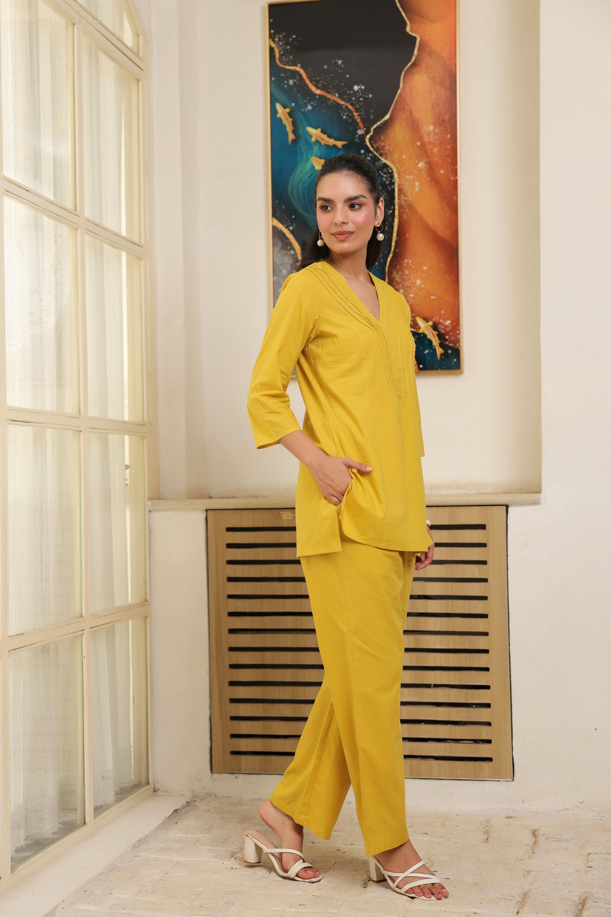 Solid Yellow Cotton Co-ord Set