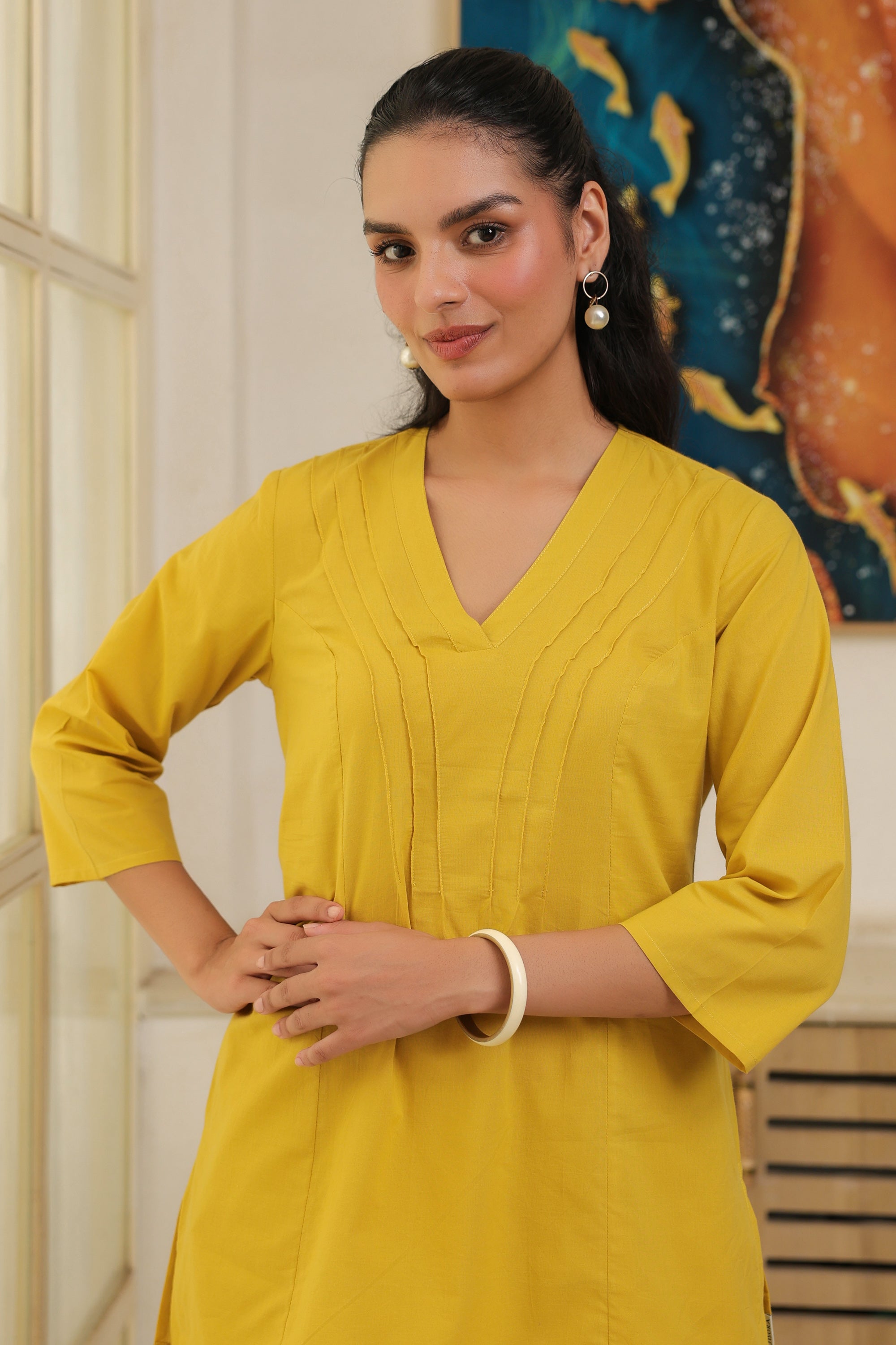 Solid Yellow Cotton Co-ord Set