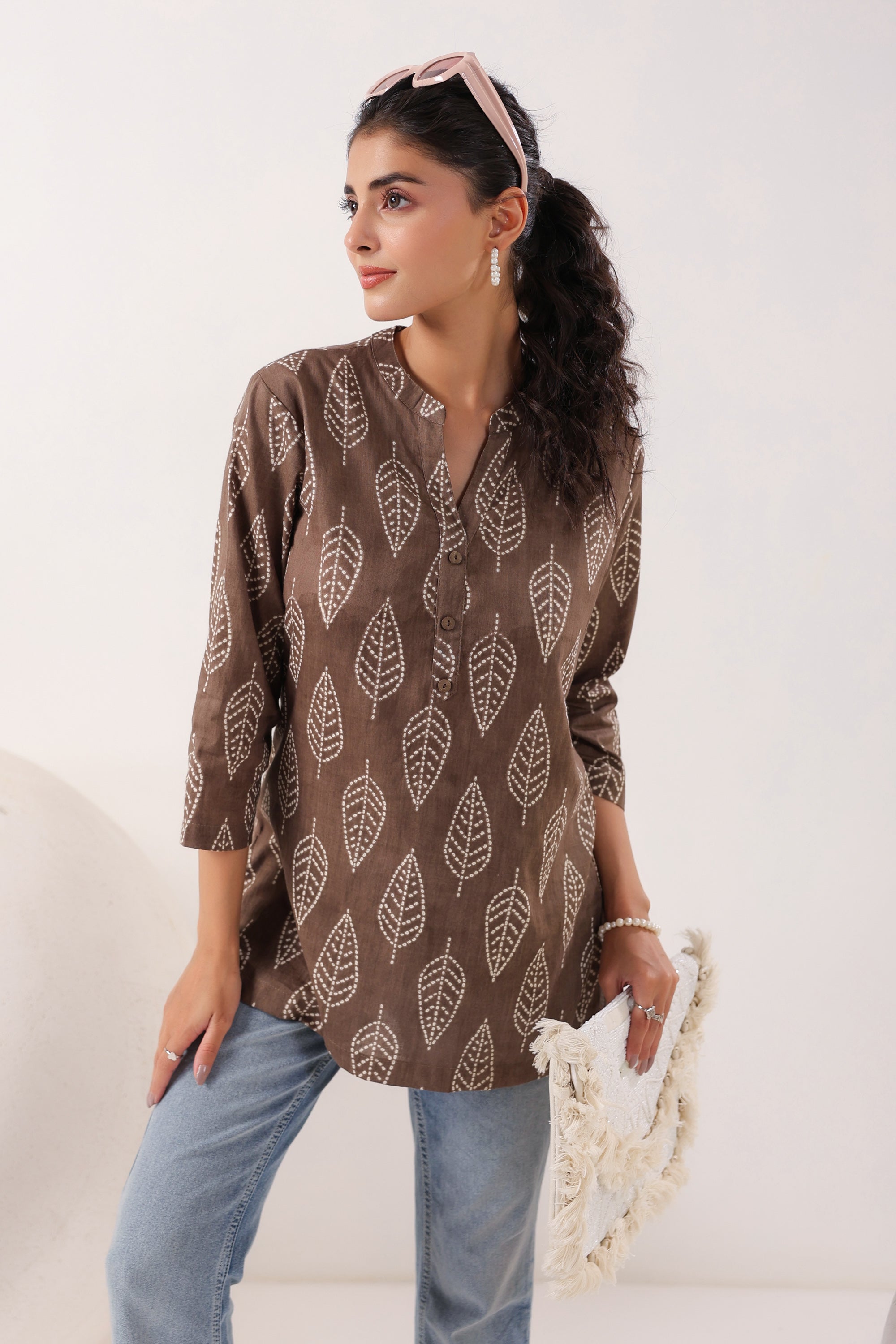 Brown Breeze Grey Cotton Casual Top