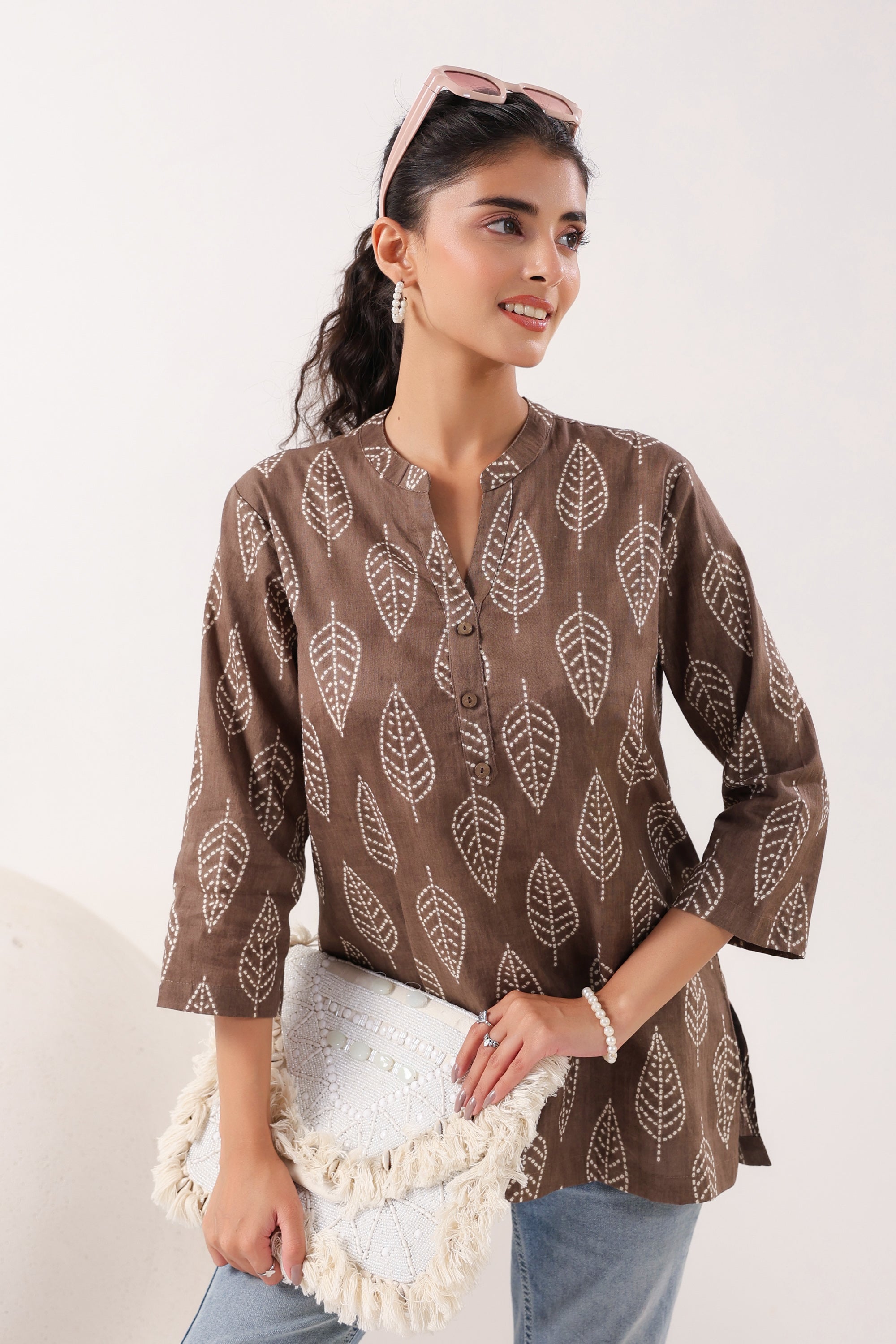 Brown Breeze Grey Cotton Casual Top