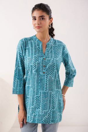 Everyday Ethnic Ensemble Turquoise Printed Cotton Top