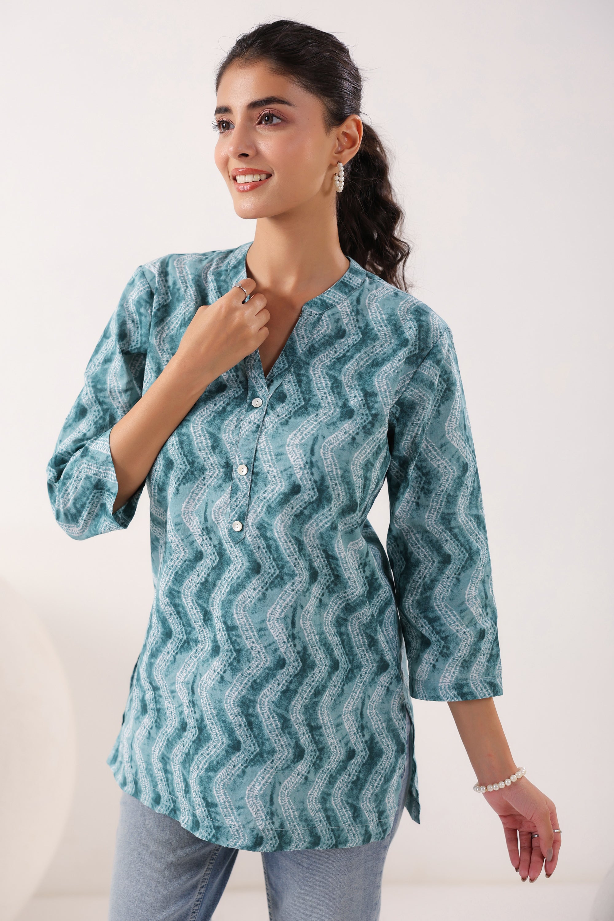 Ripple Charm Everyday Blue Cotton Top