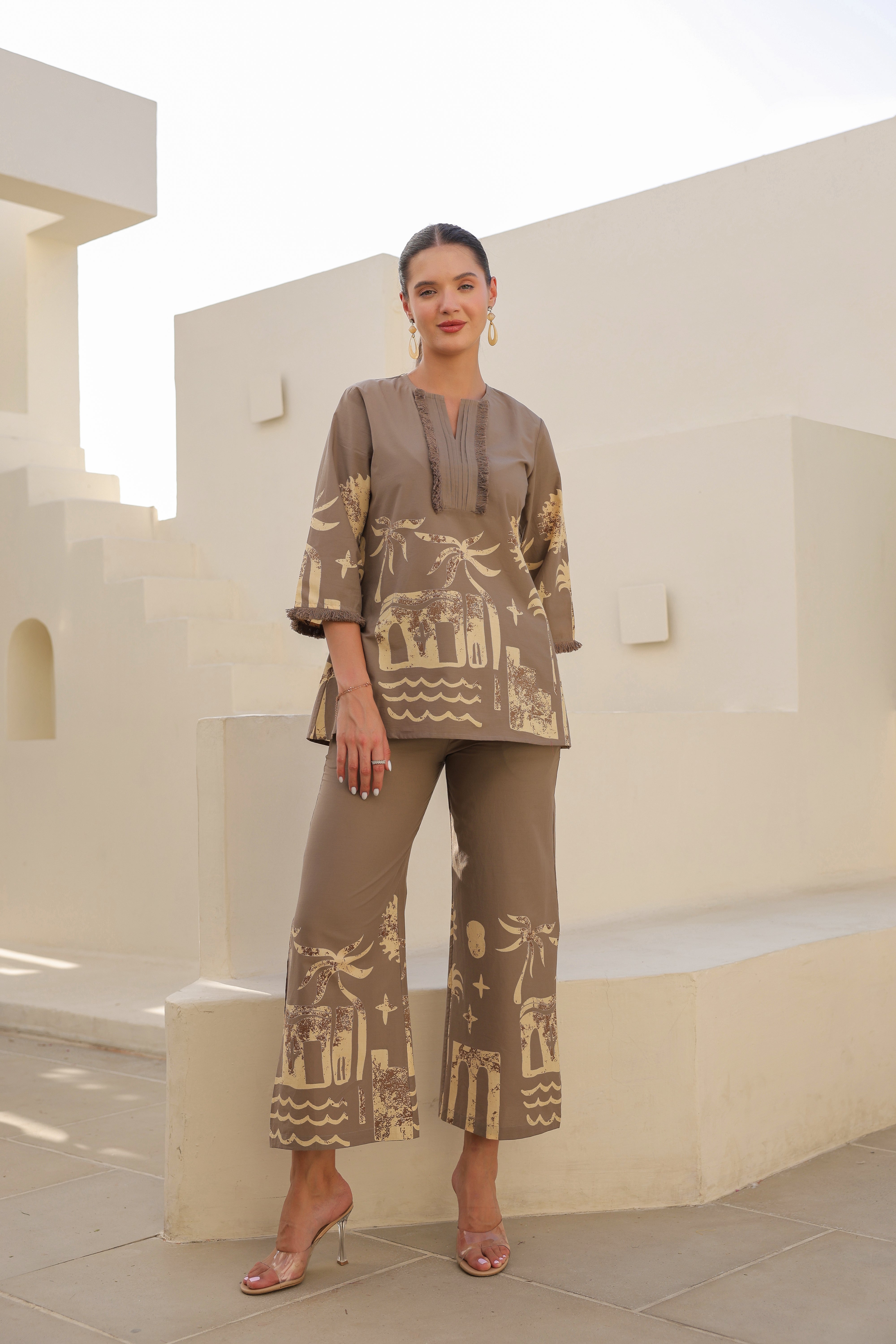 Sand Tropical Mist Printed Cotton Co-ord Set