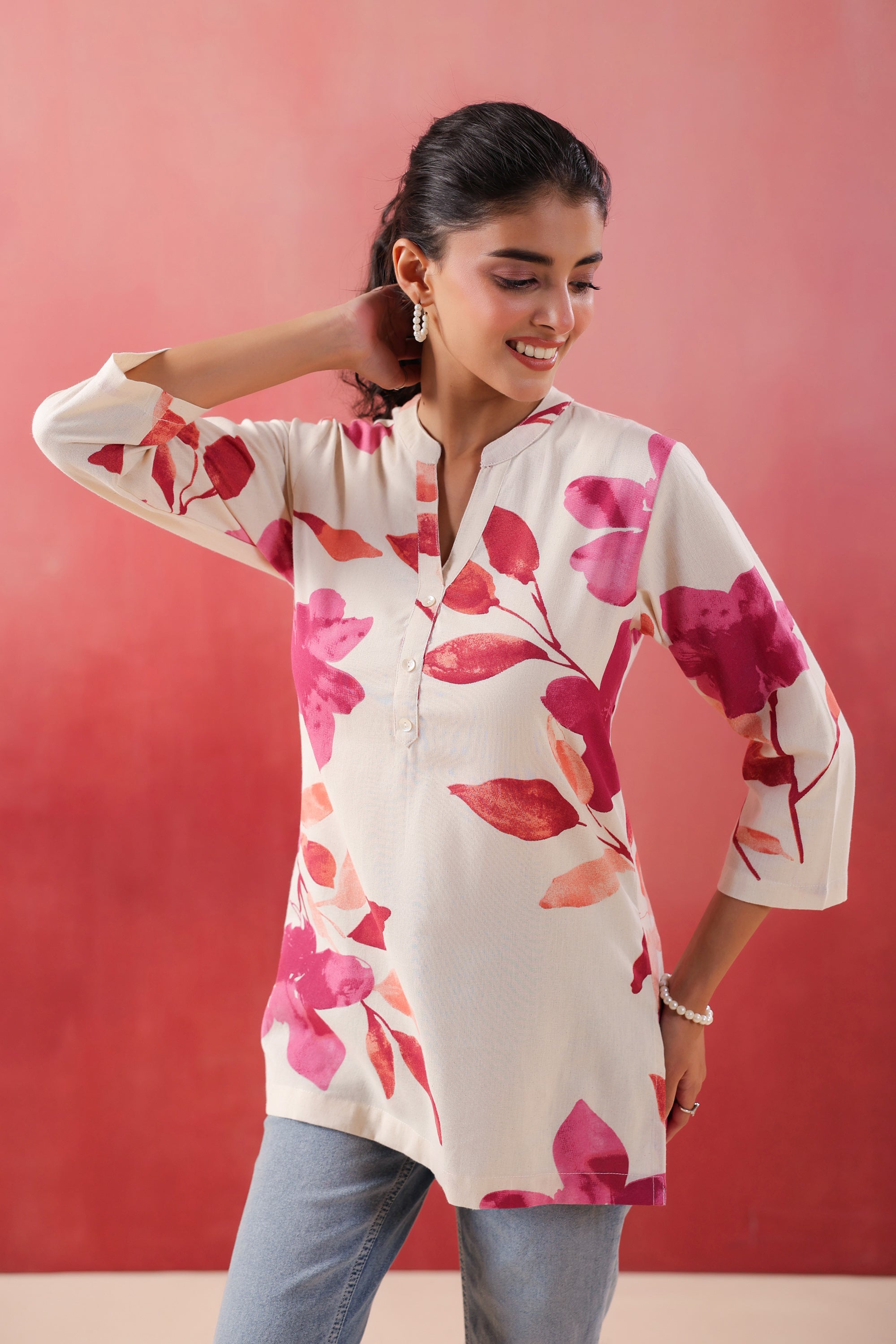 Blush Bloom Pink Printed Cotton Flex Top