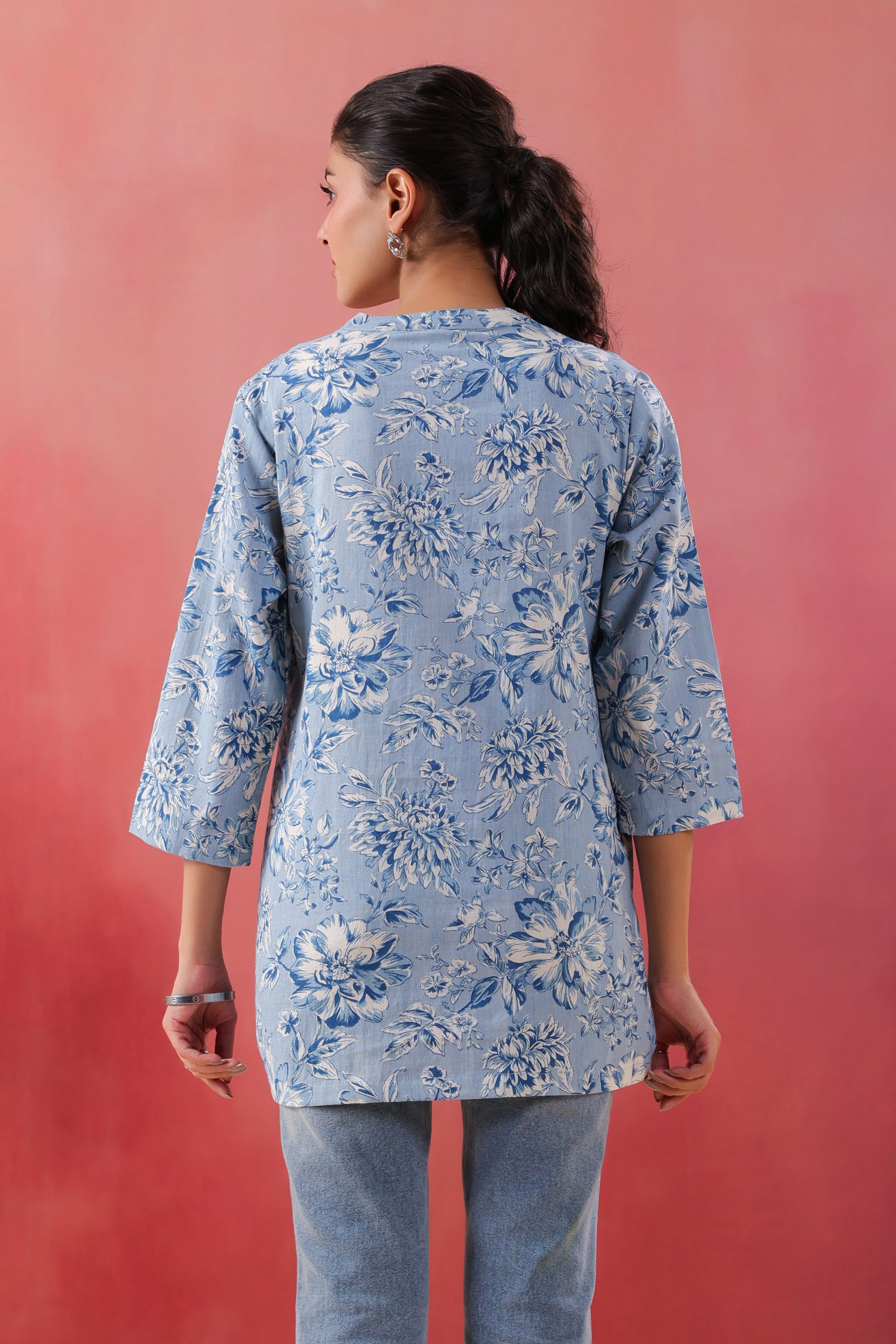 Teal Tide Everyday Blue Printed Cotton Flex Top