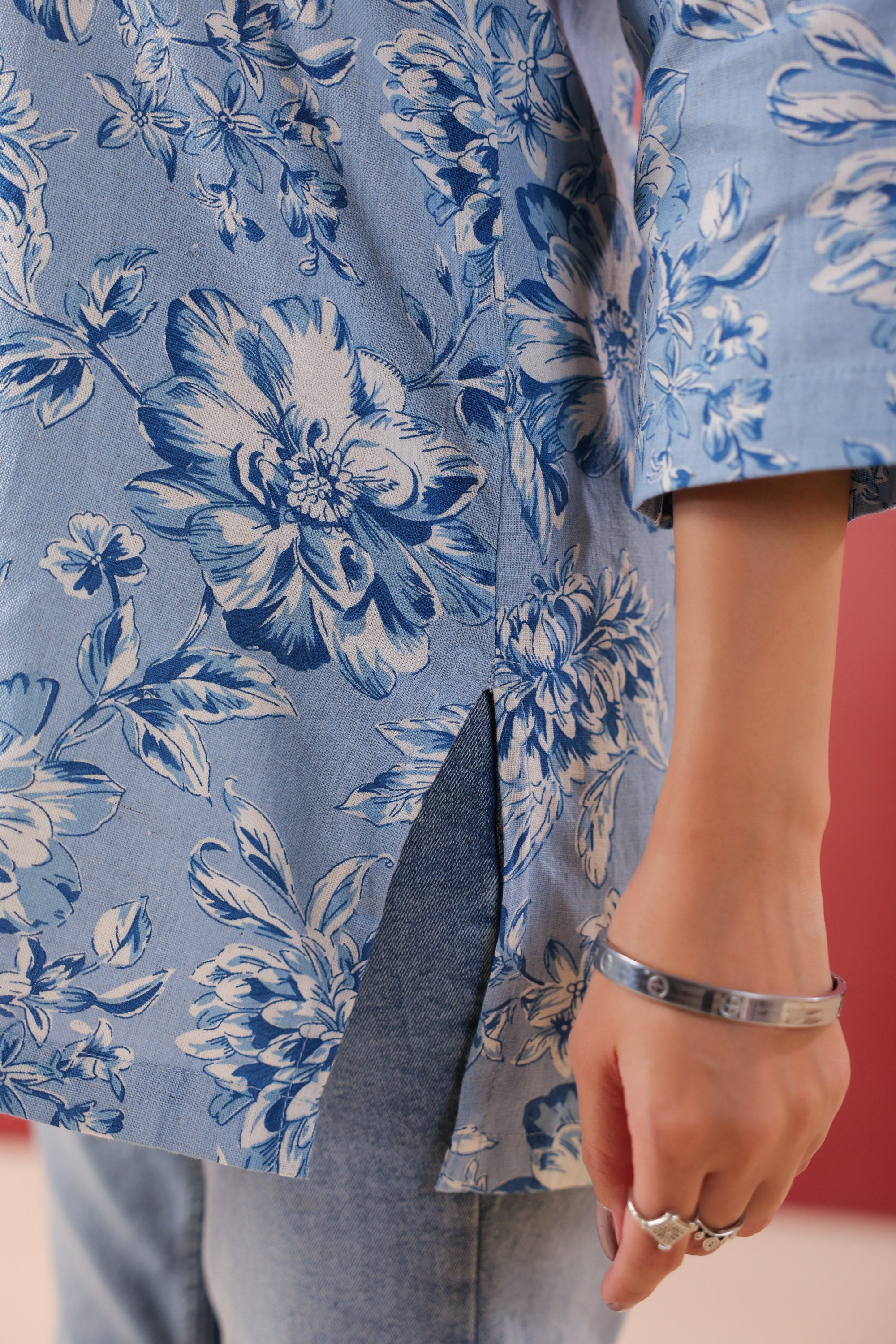 Teal Tide Everyday Blue Printed Cotton Flex Top