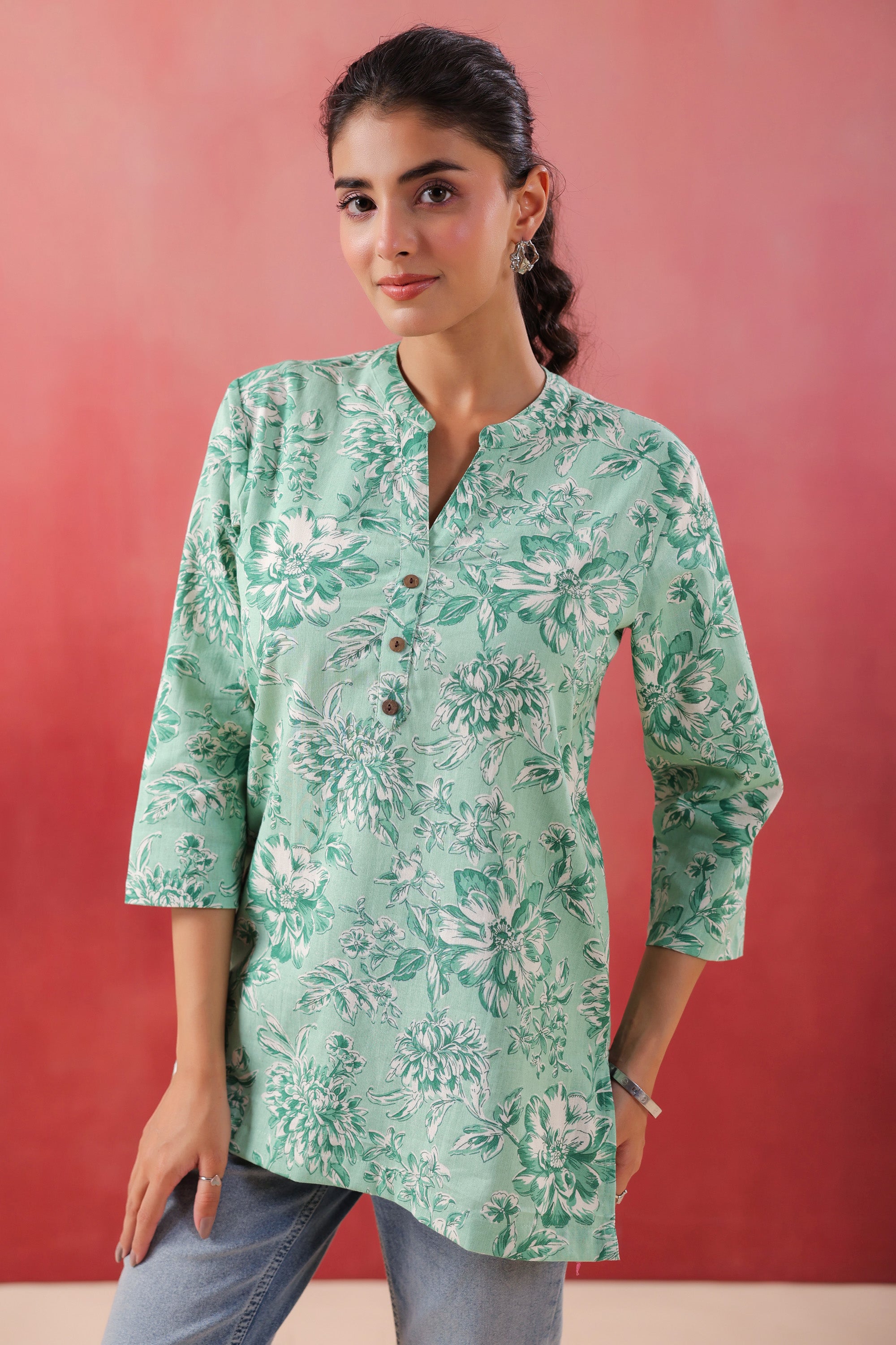 Tribal Whisper Green Cotton Flex Top