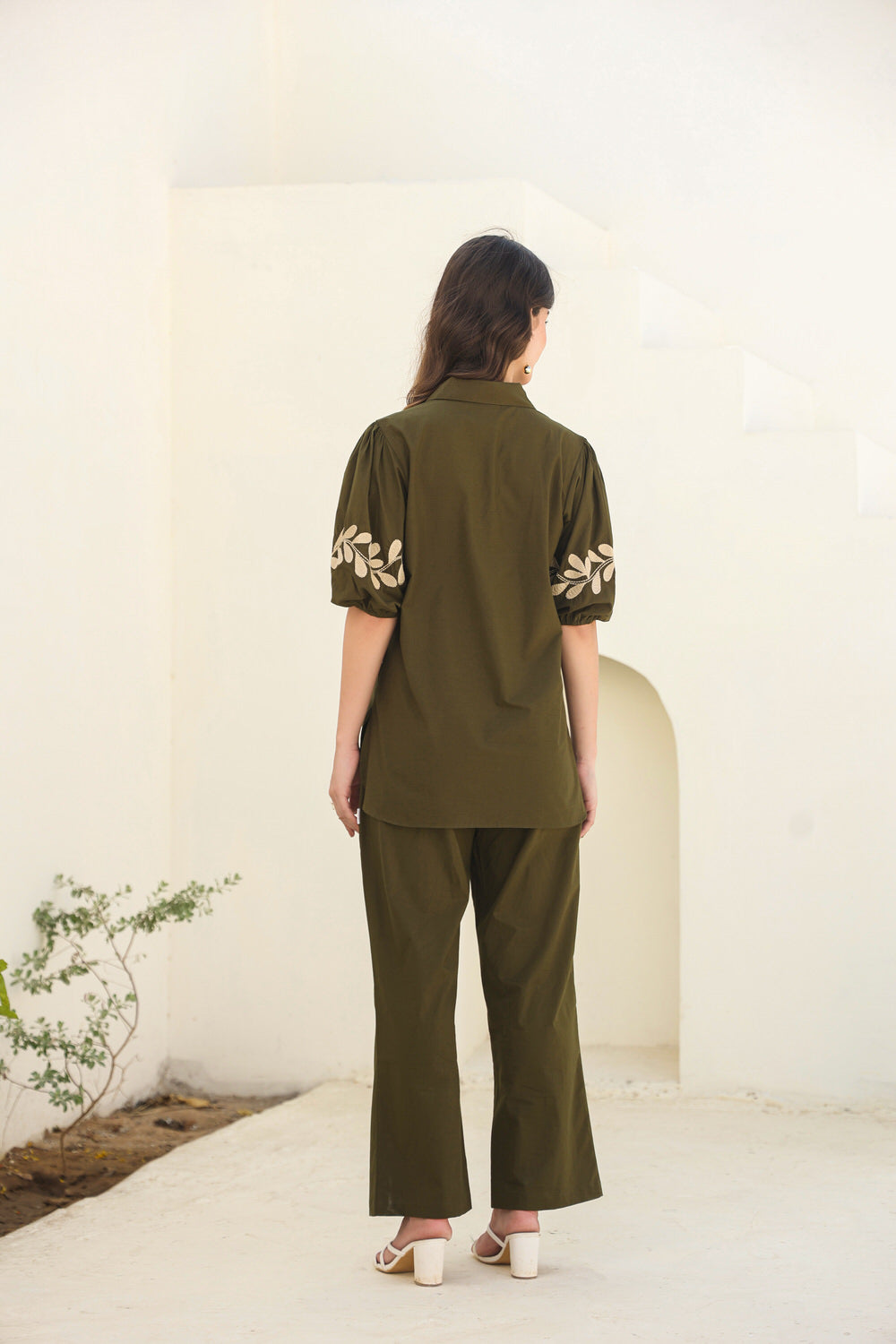 Nature’s Stitch Embroidered Olive Co-ord Set