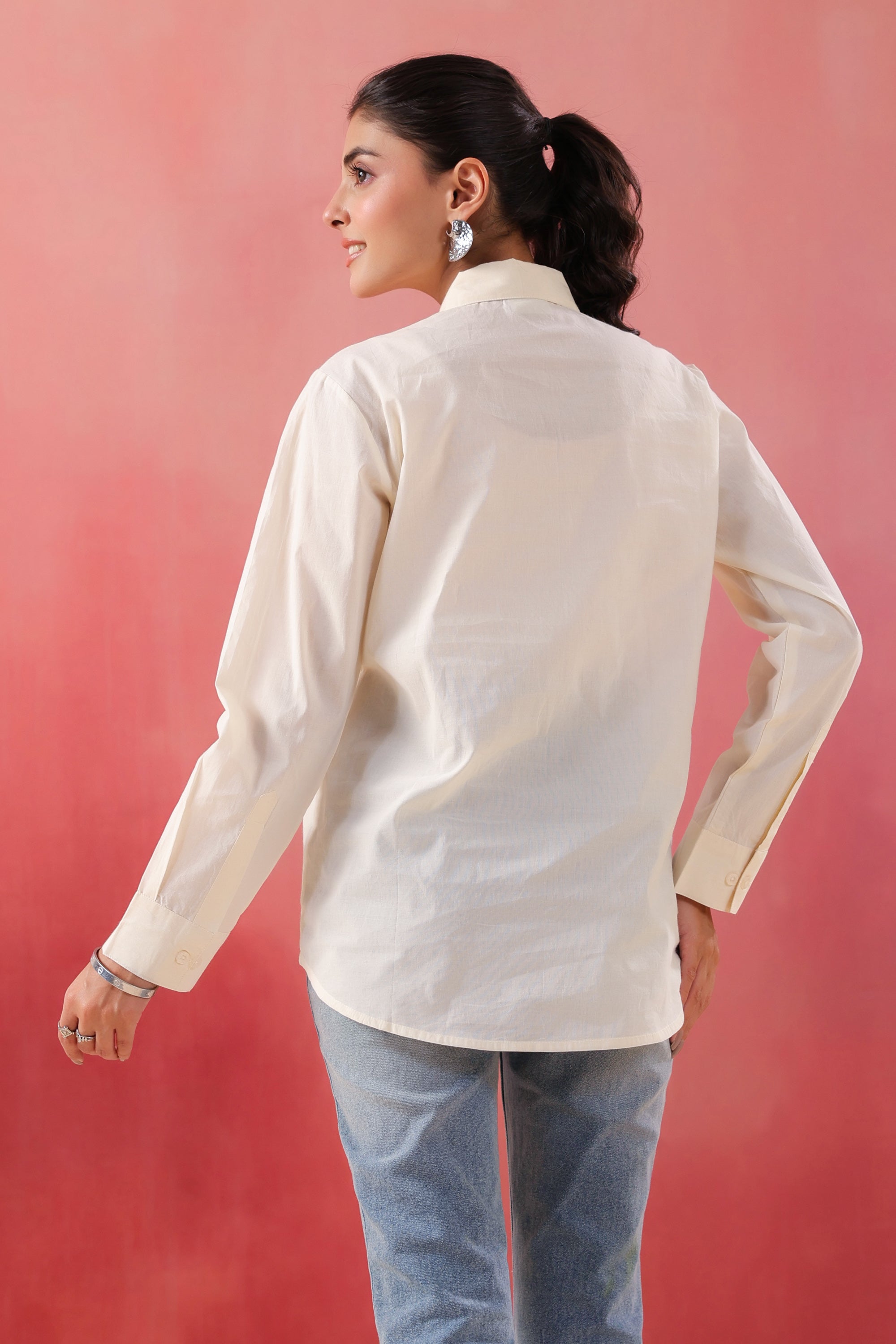 Ivory Glow Collared Off- White Poplin Shirt