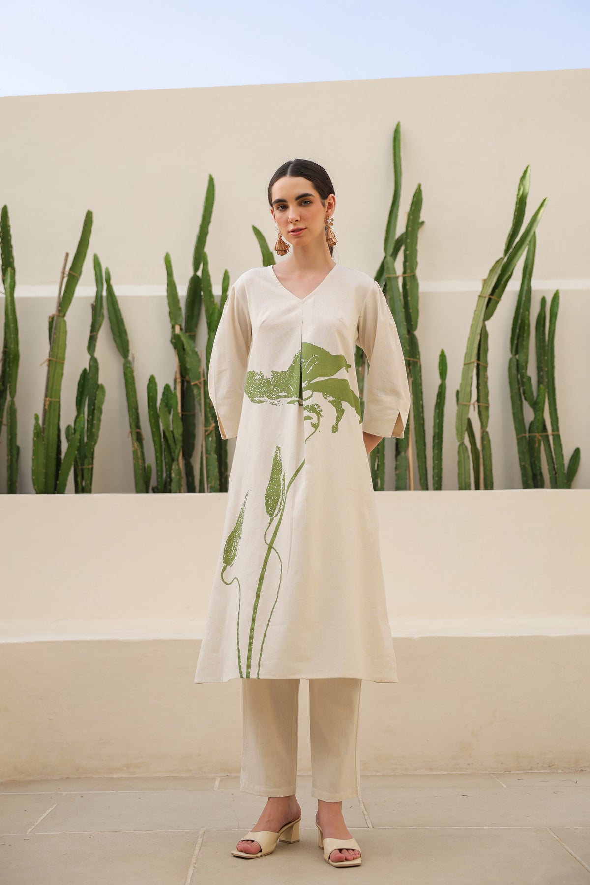 Floral Moss Olive & Off-White Printed Cotton Flex Co-ord Set