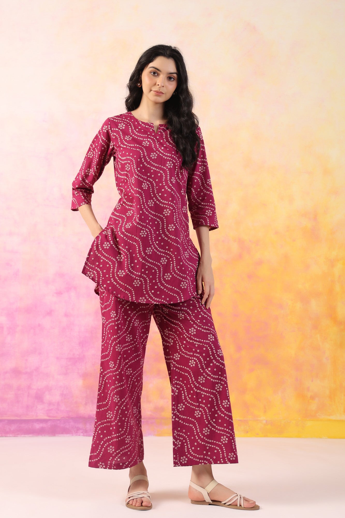 Cultural Charm Cotton Palazzo Loungewear Set