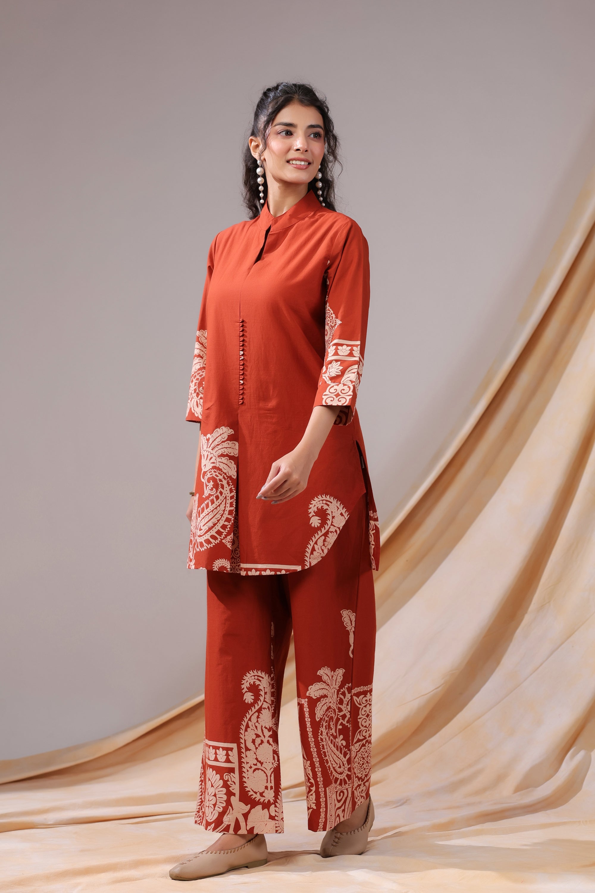 Rust Paisley Printed Cotton Co-ord Set