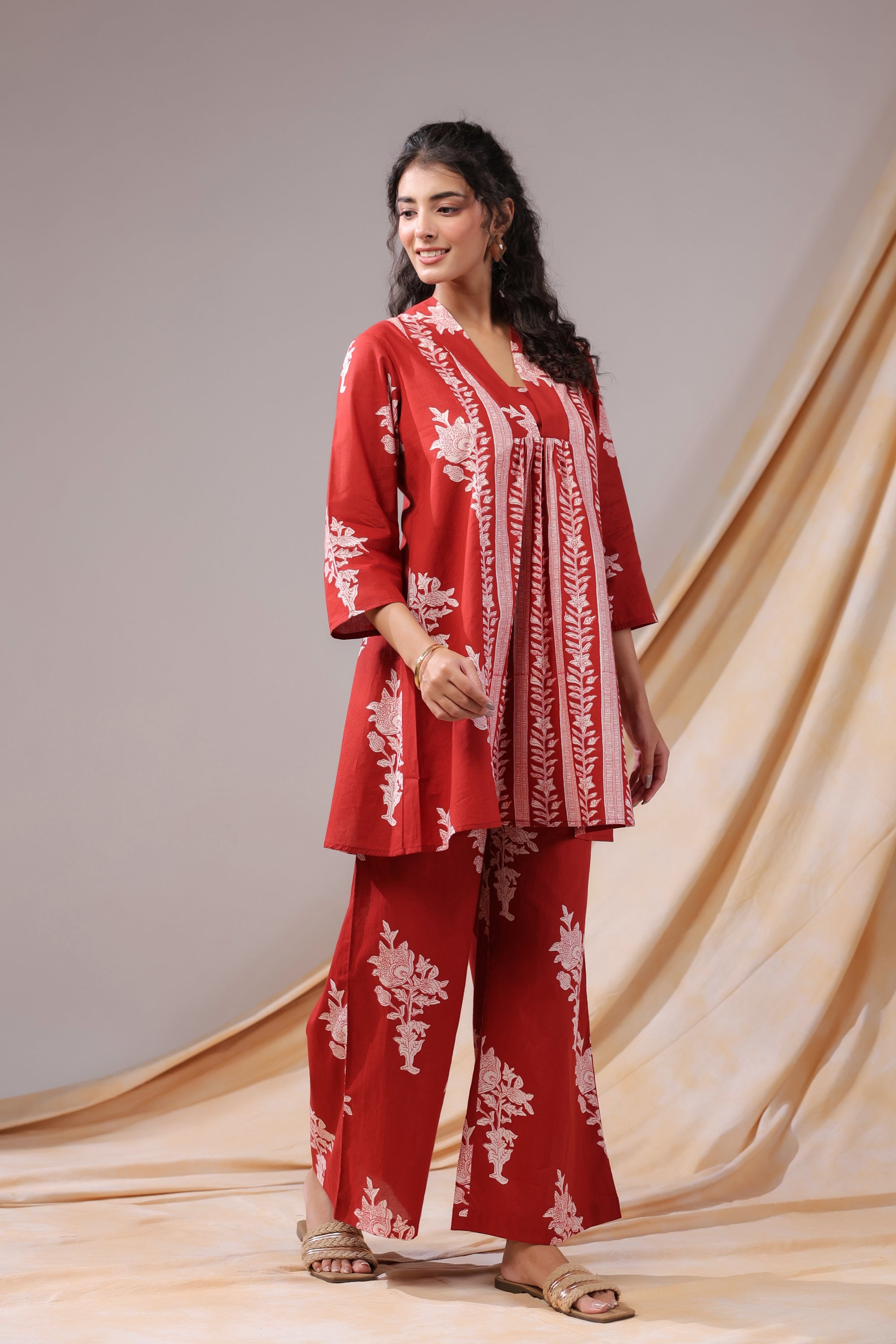 Crimson Vine Printed Cotton Co-ord Set