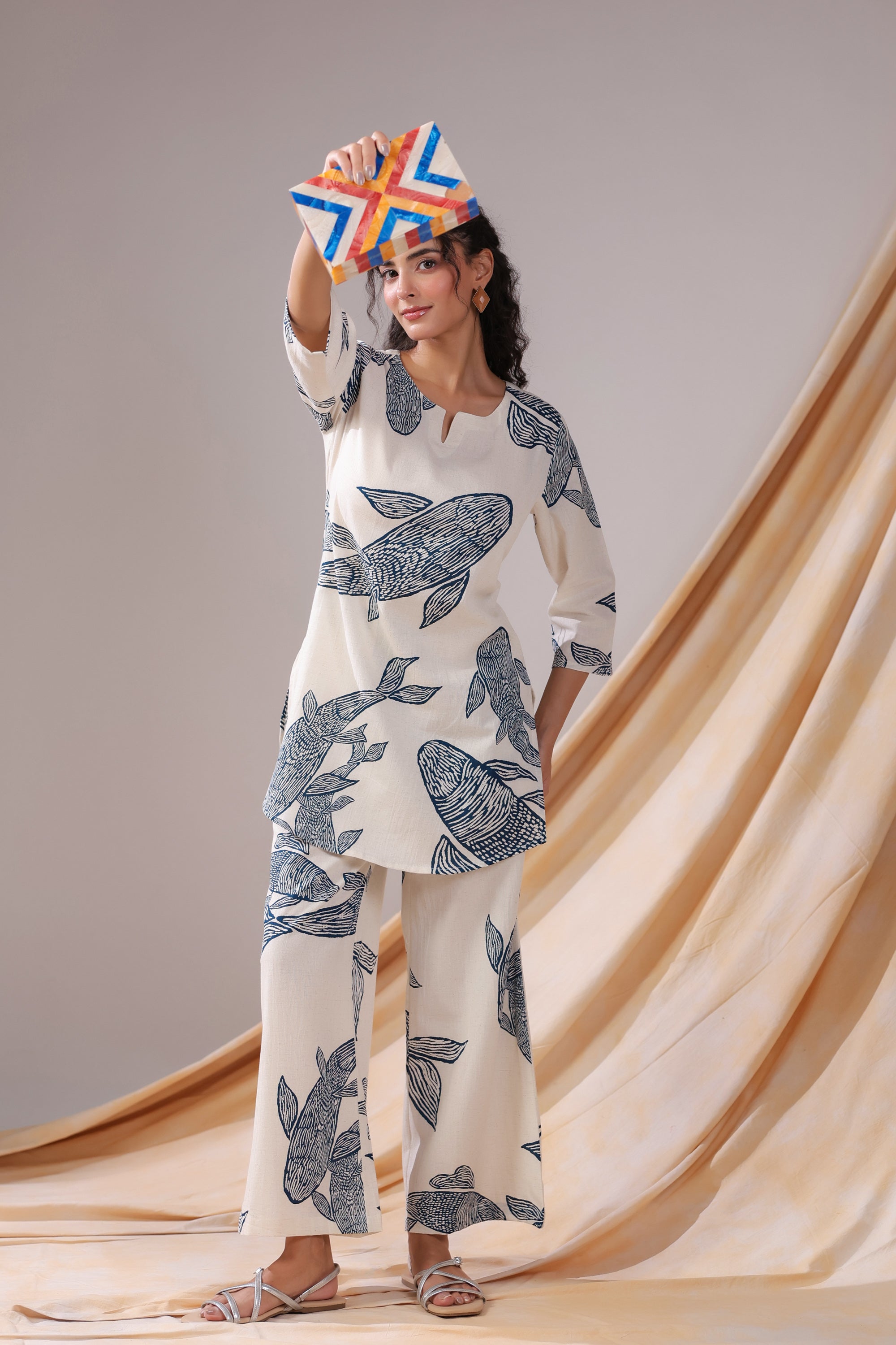 Ivory Koi Cotton Flex Co-ord Set