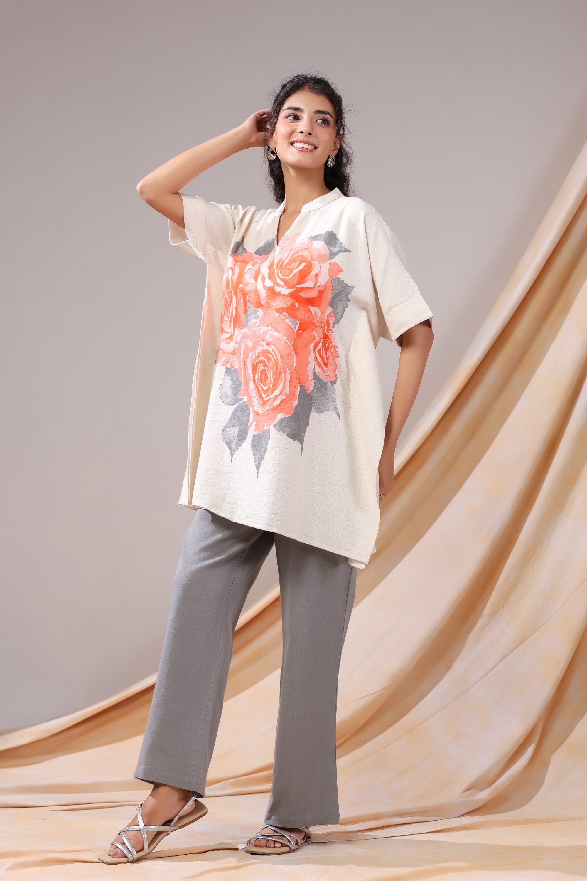 Coral Rose Printed Cotton Flex Co-ord Set