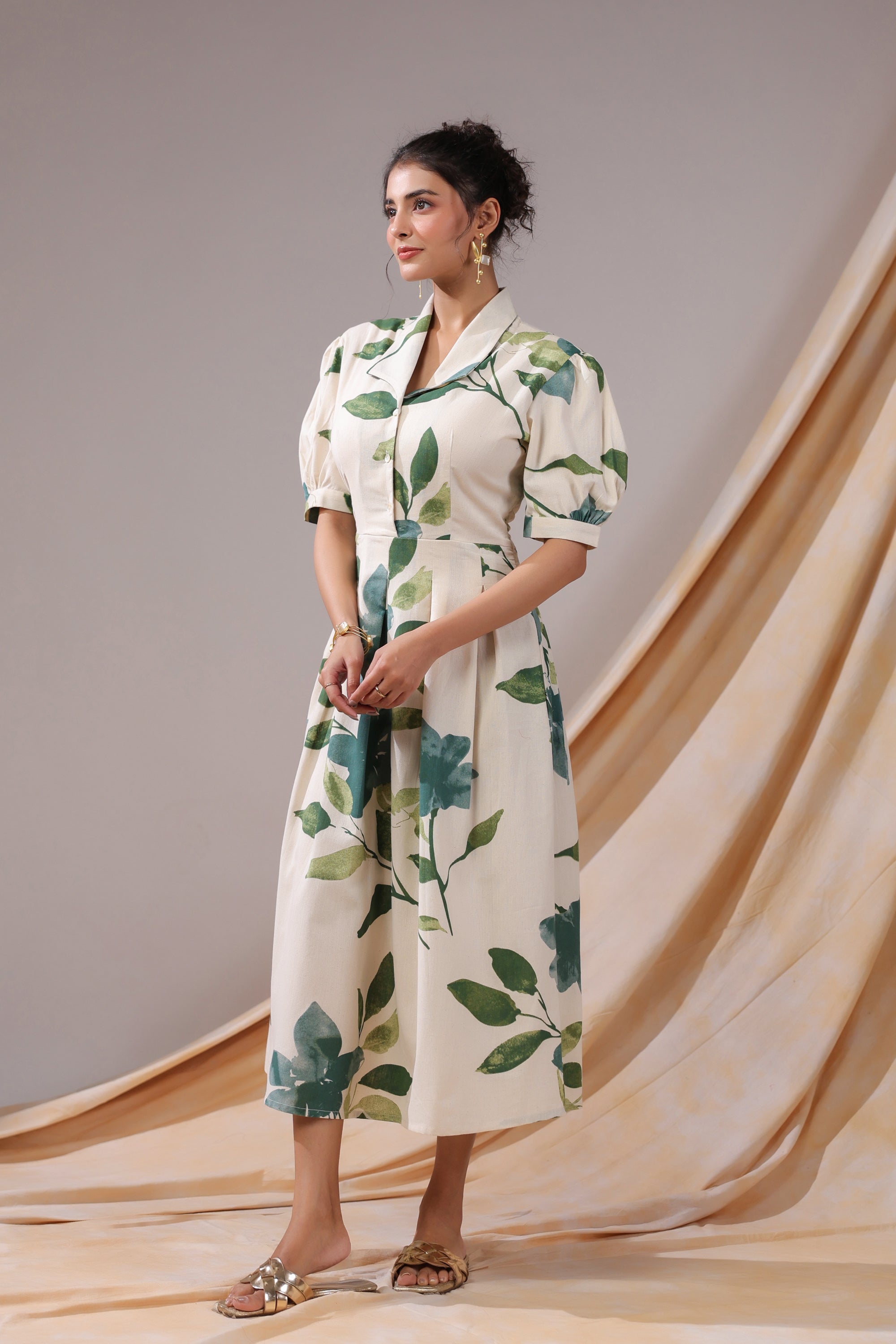 Verdant Leaf Cotton Flex Dress