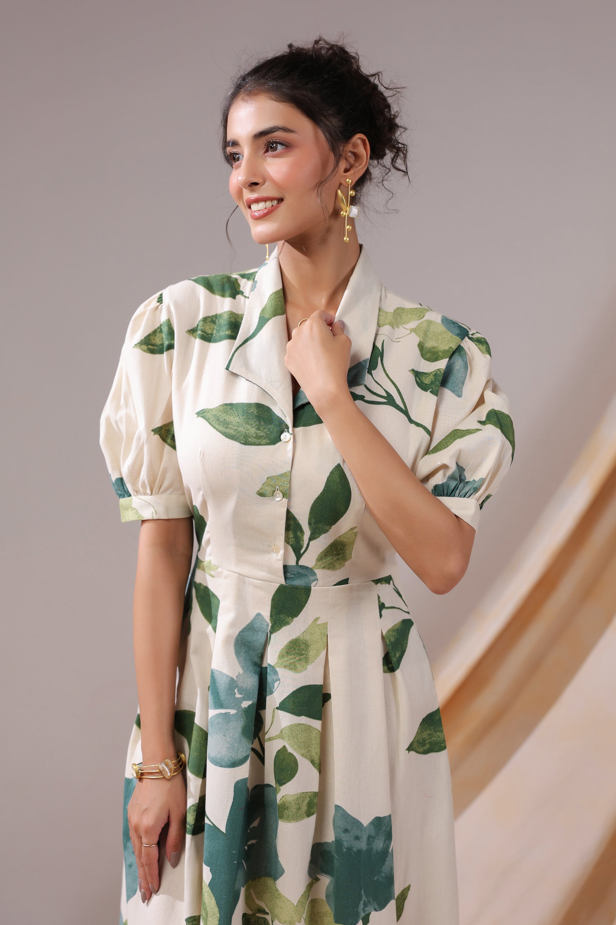 Verdant Leaf Cotton Flex Dress