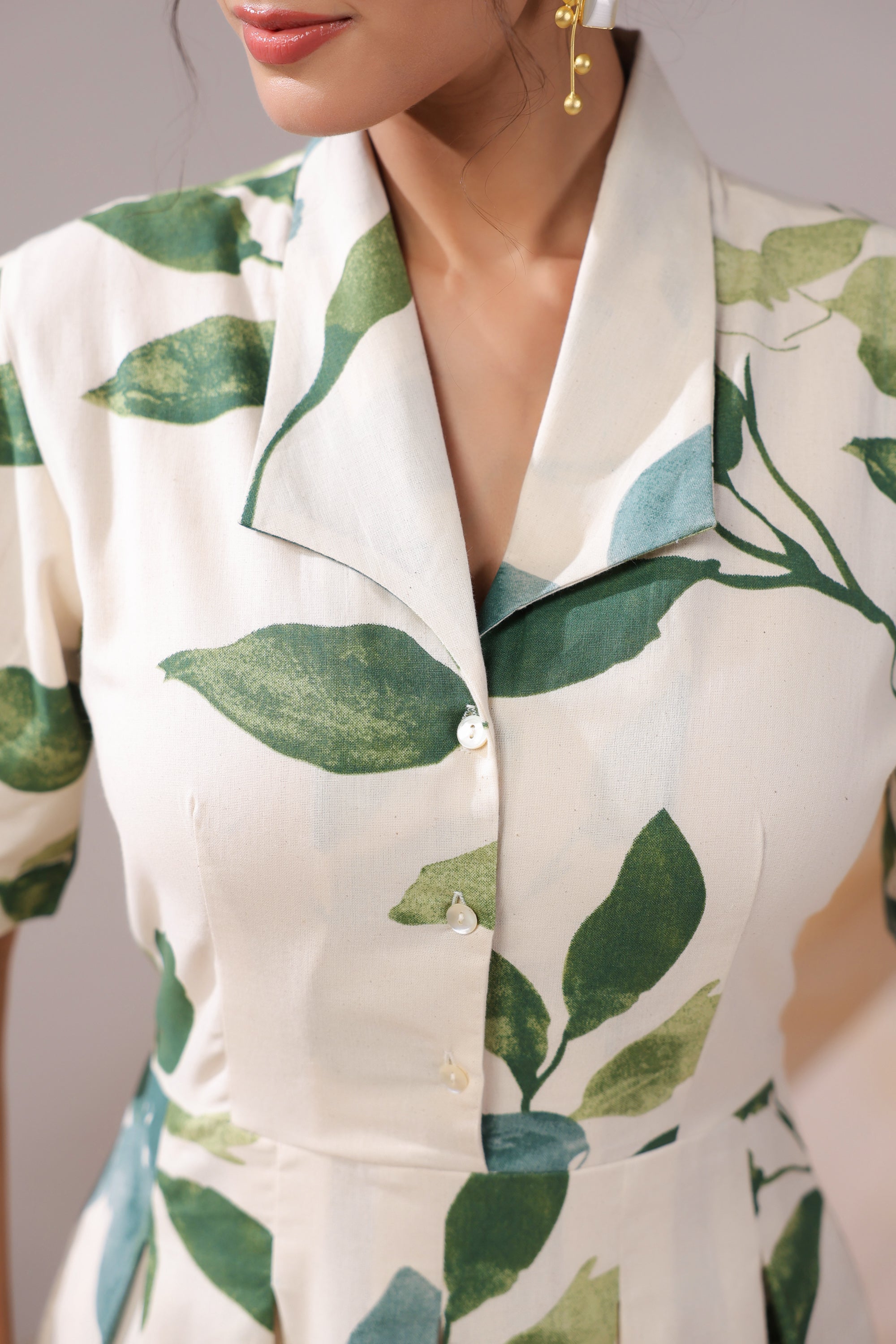 Verdant Leaf Cotton Flex Dress