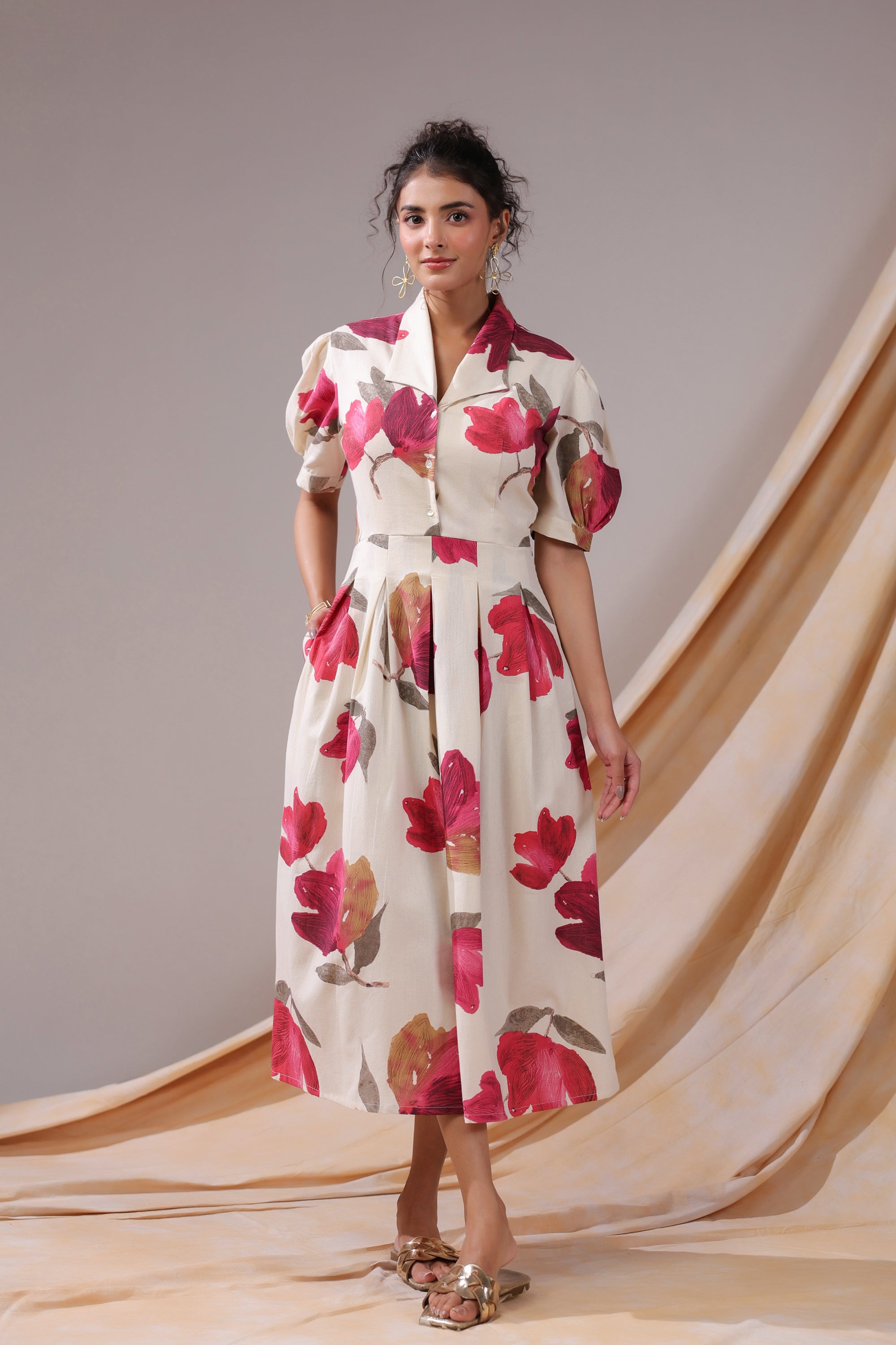 Crimson Magnolia Cotton Flex Dress