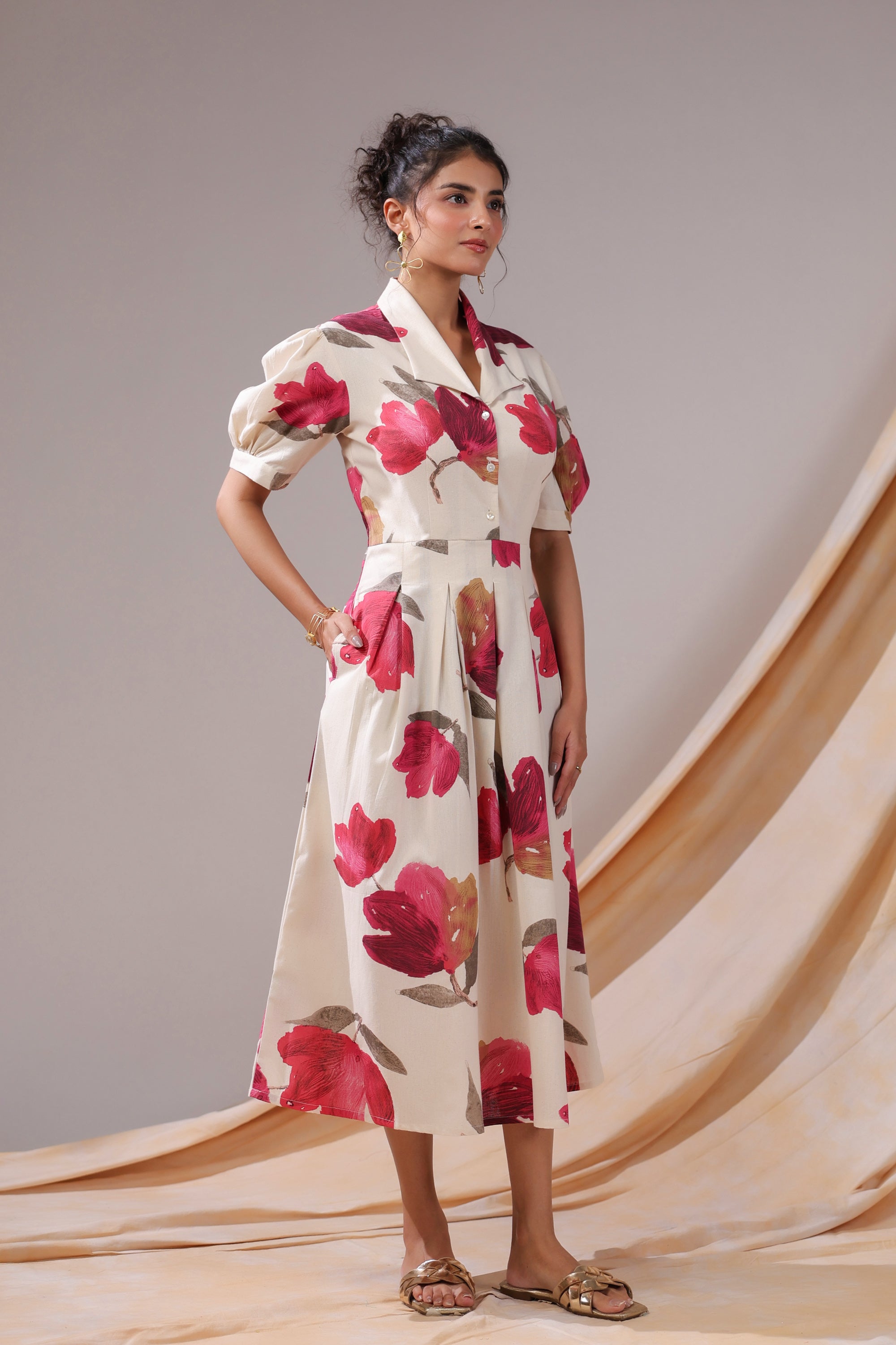 Crimson Magnolia Cotton Flex Dress