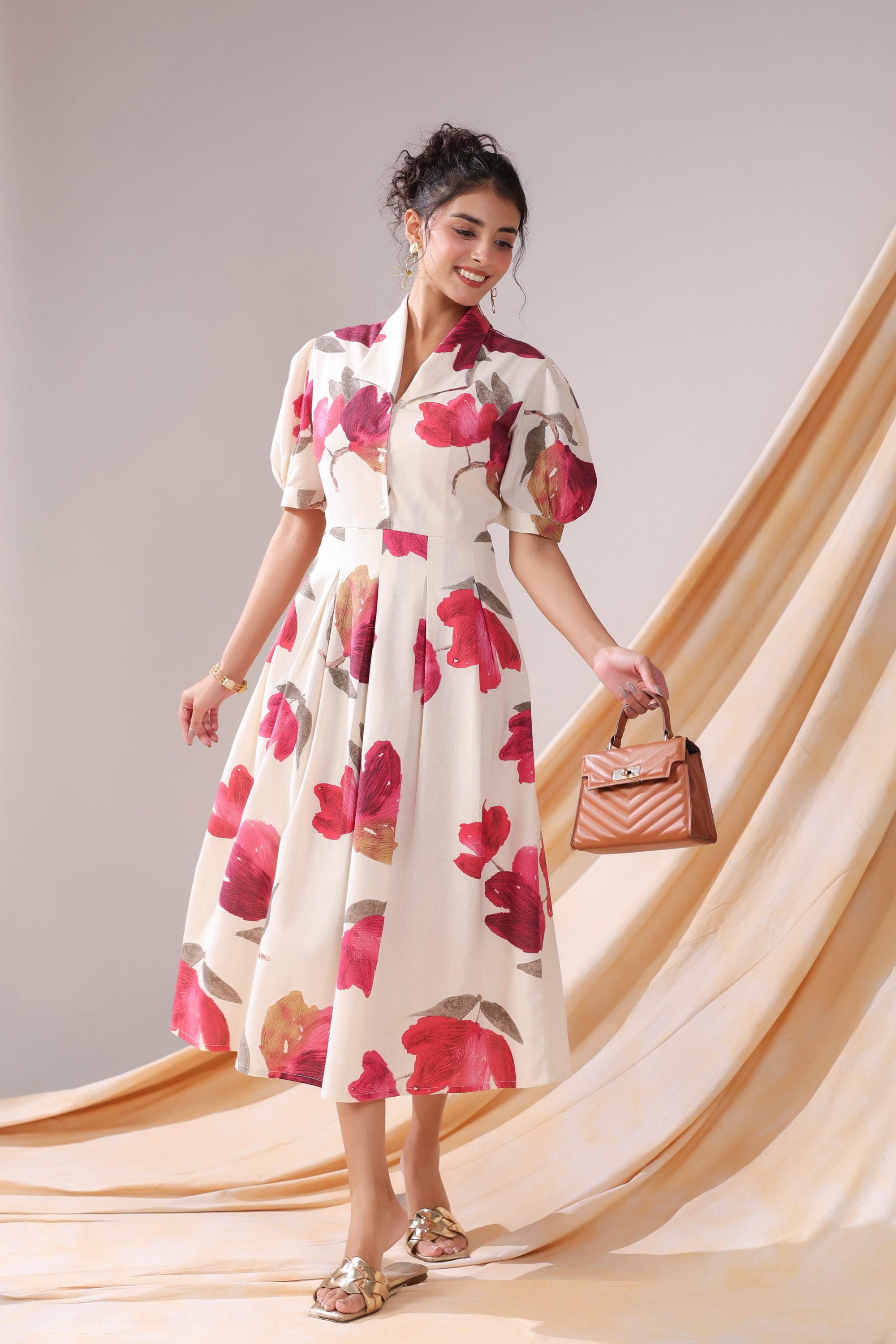 Crimson Magnolia Cotton Flex Dress