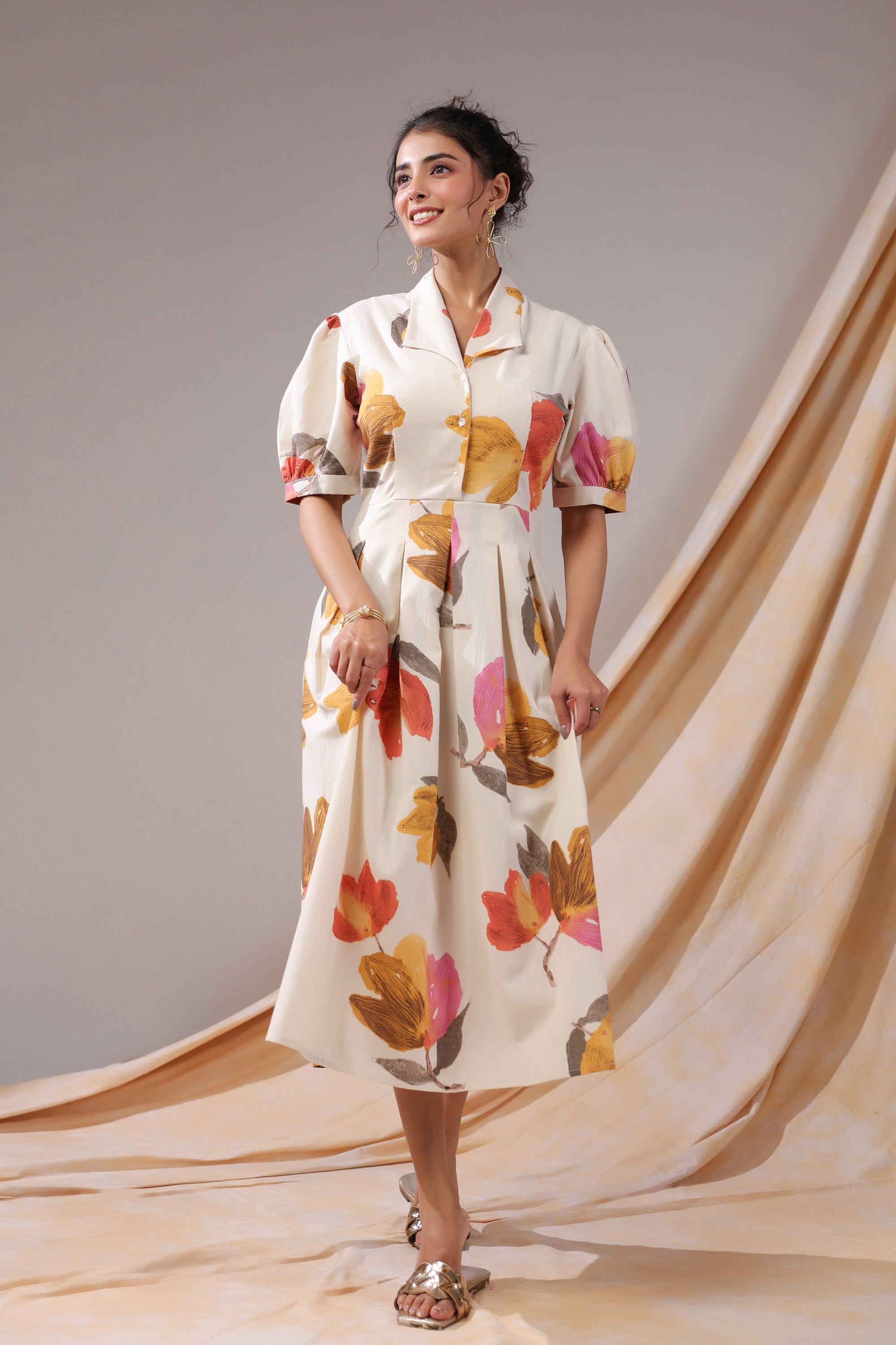 Autumn Bloom Cotton Flex Dress