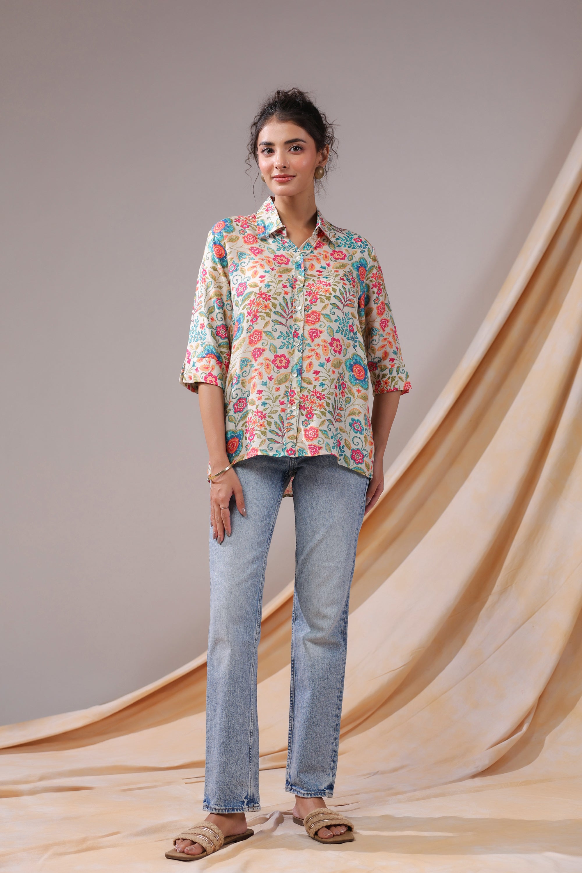 Vintage Garden Bloom Muslin Silk Shirt