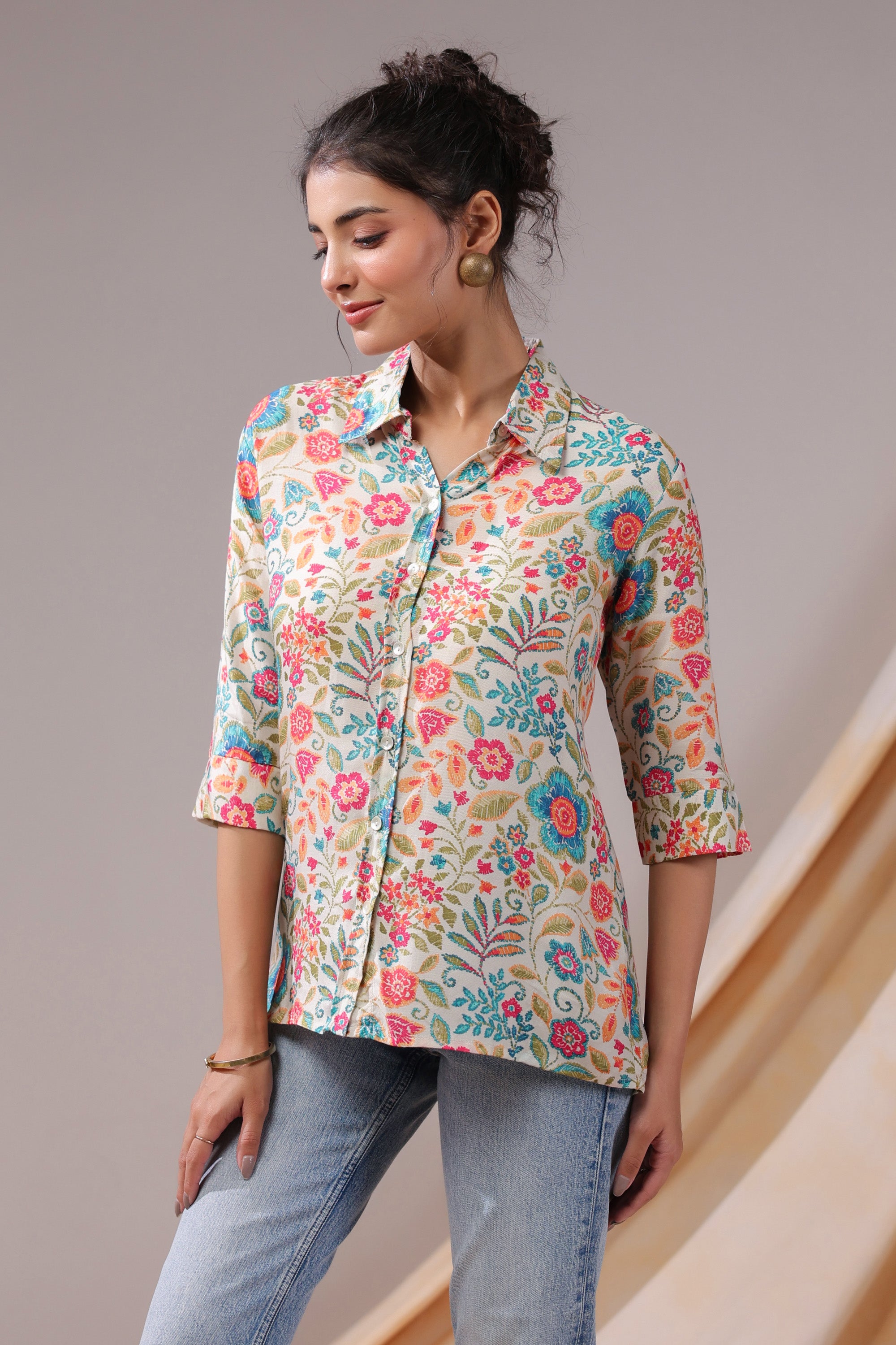 Vintage Garden Bloom Muslin Silk Shirt