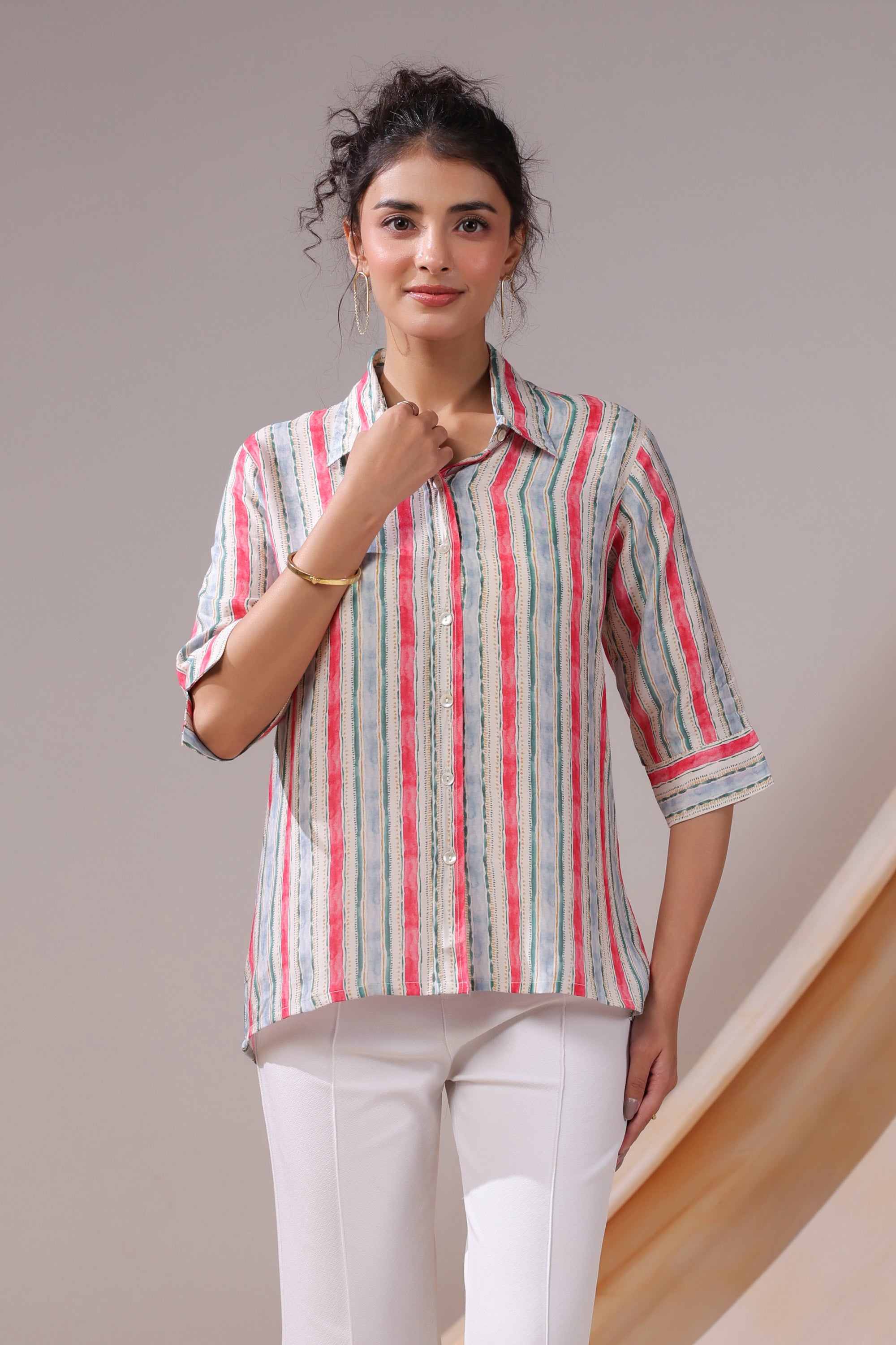 Striped Breeze Casual Muslin Silk Shirt