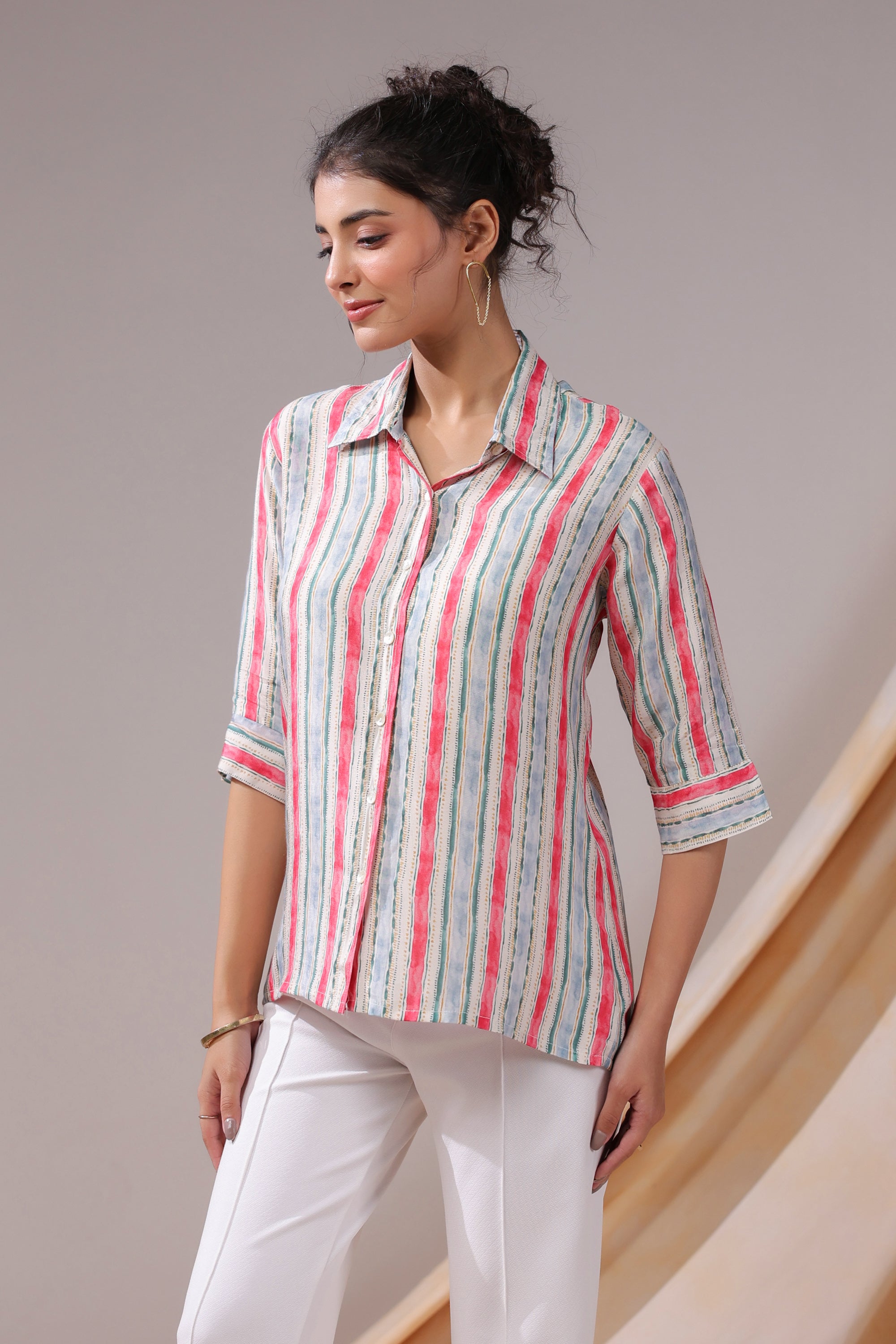 Striped Breeze Casual Muslin Silk Shirt