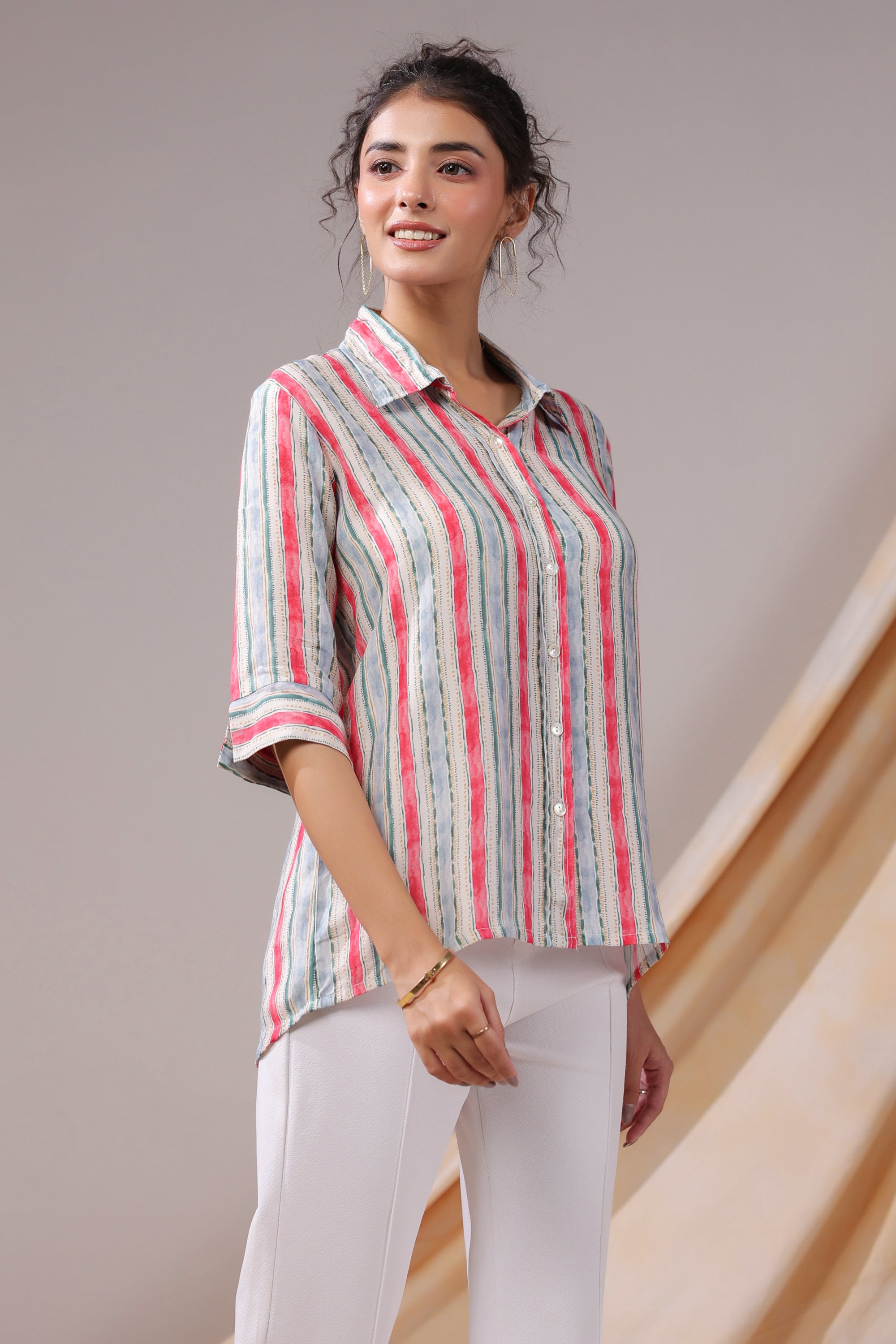 Striped Breeze Casual Muslin Silk Shirt