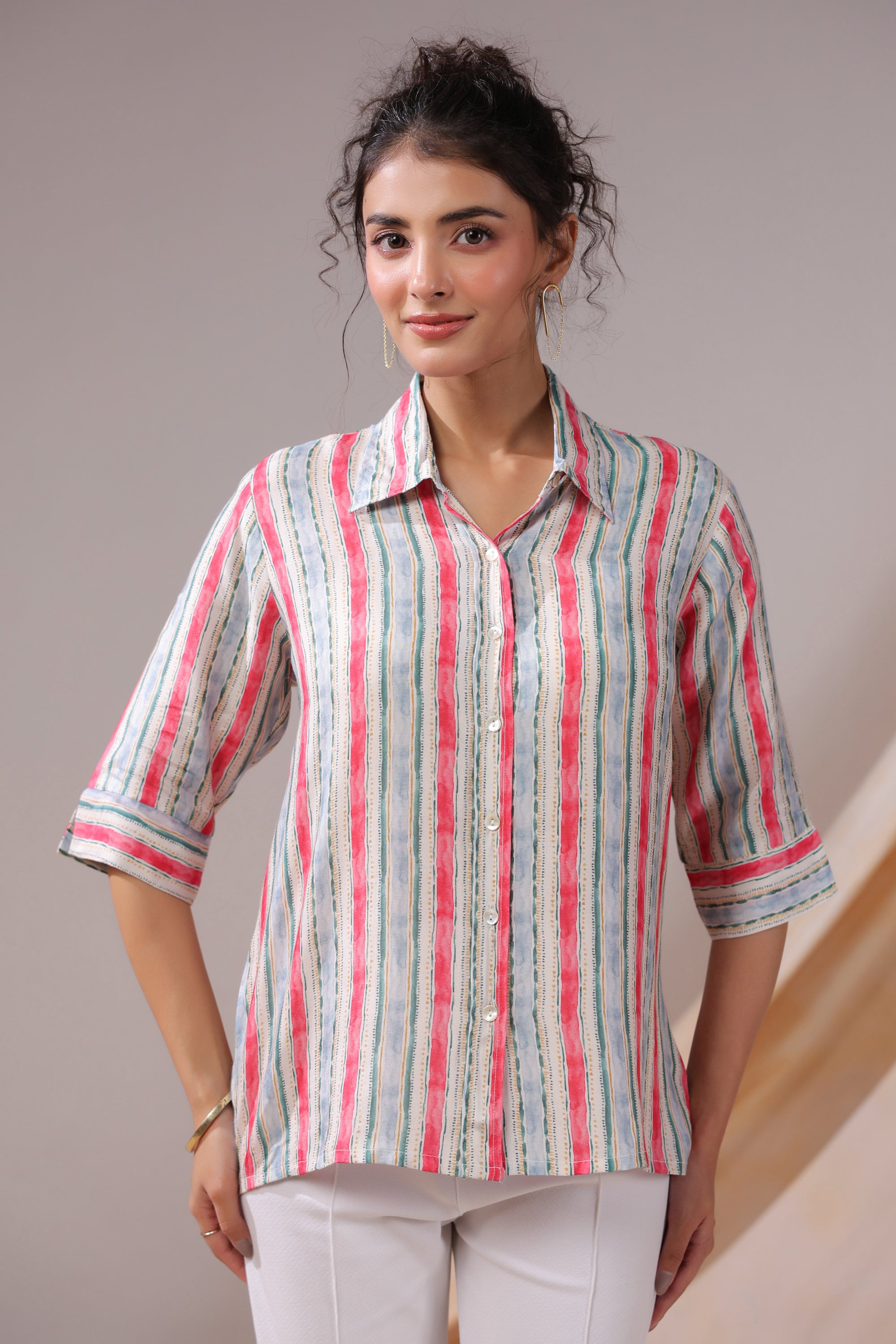 Striped Breeze Casual Muslin Silk Shirt