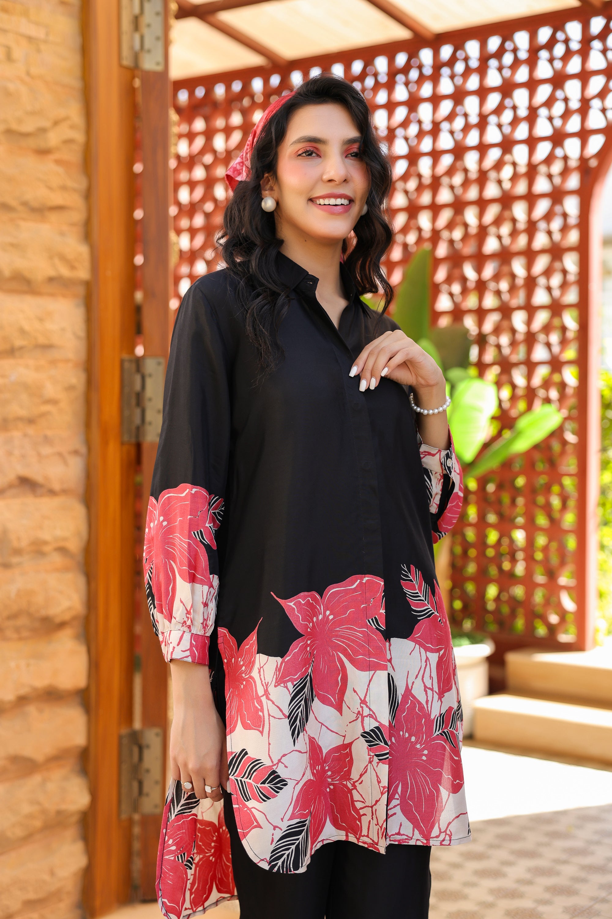 Midnight Petals Russian Silk Co-ord Set