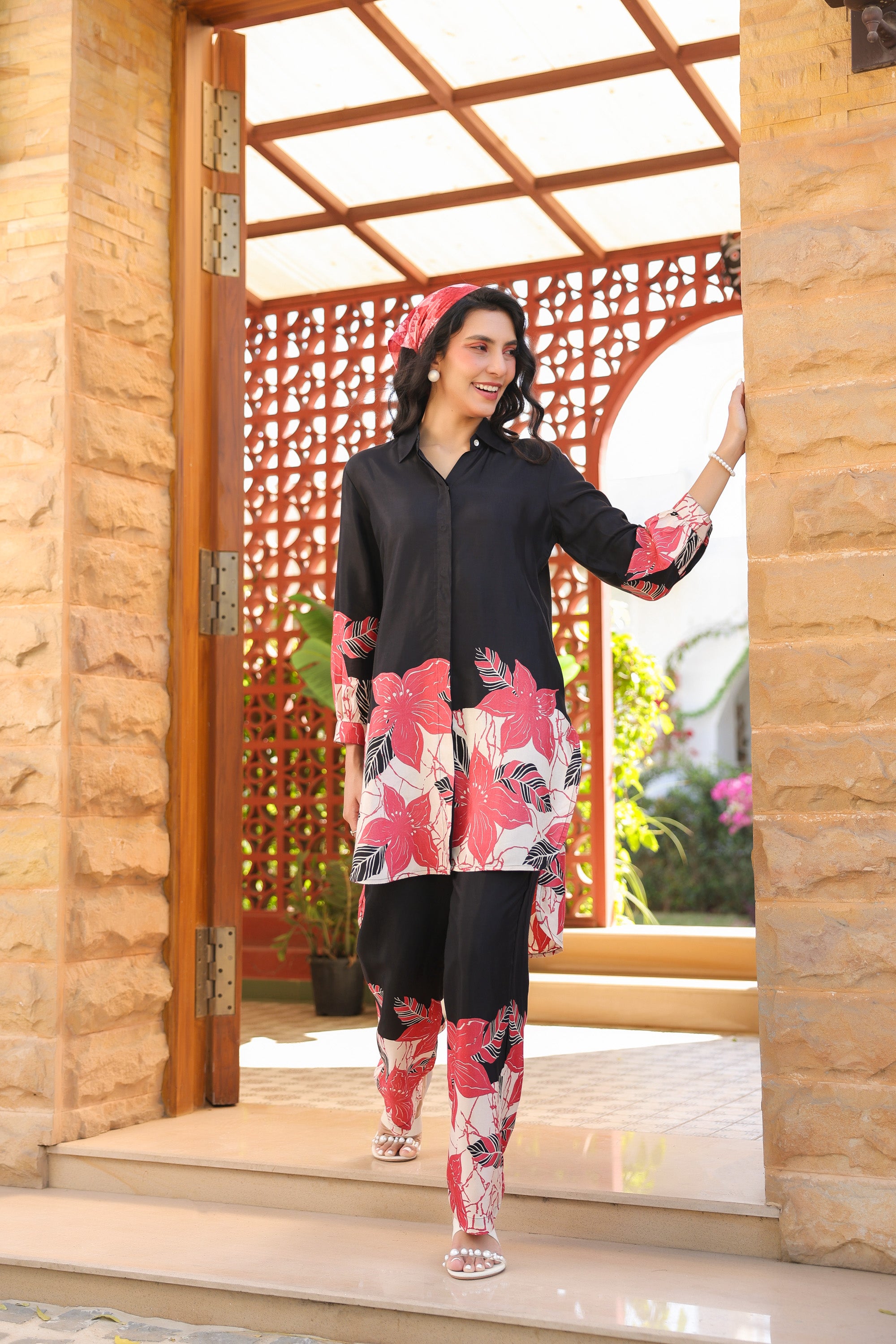 Midnight Petals Russian Silk Co-ord Set