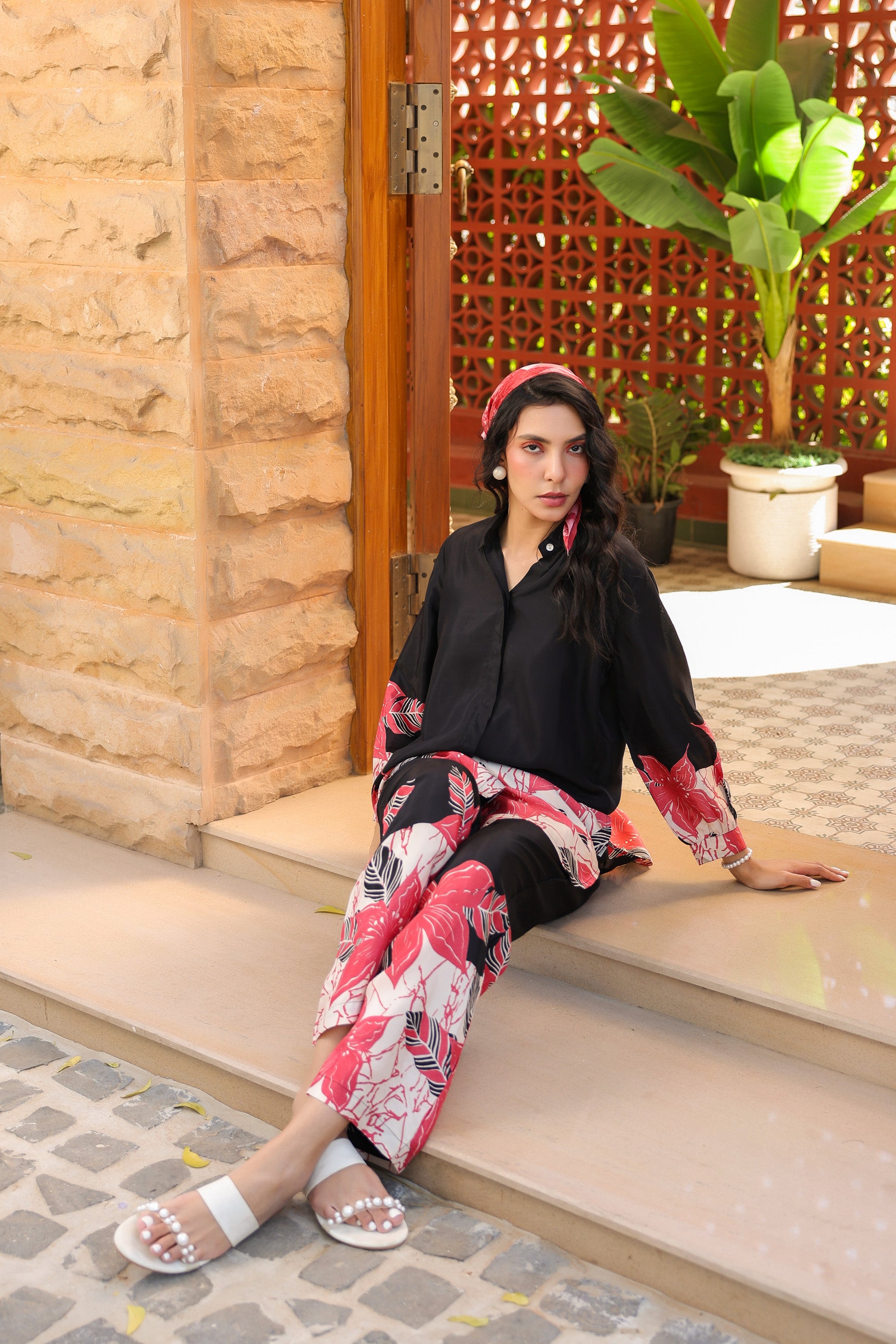 Midnight Petals Russian Silk Co-ord Set