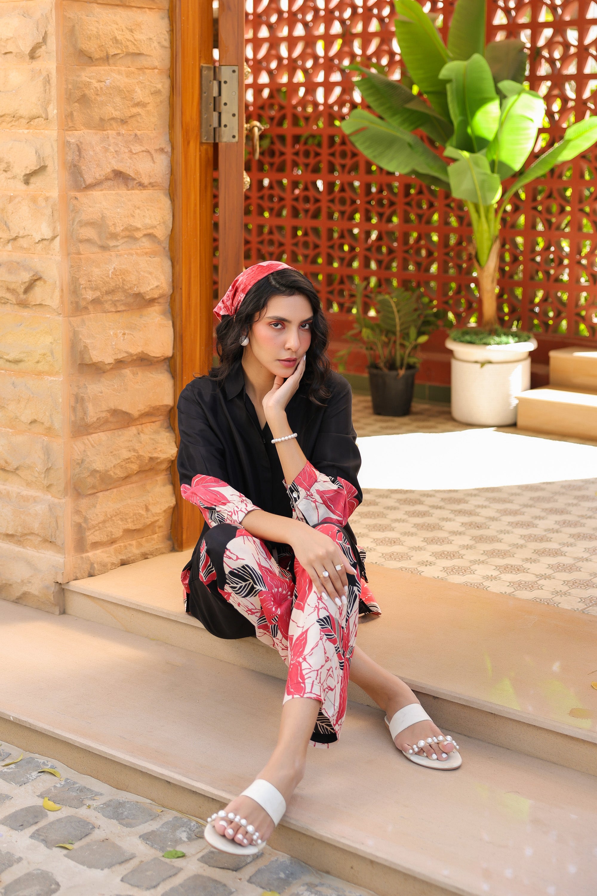 Midnight Petals Russian Silk Co-ord Set